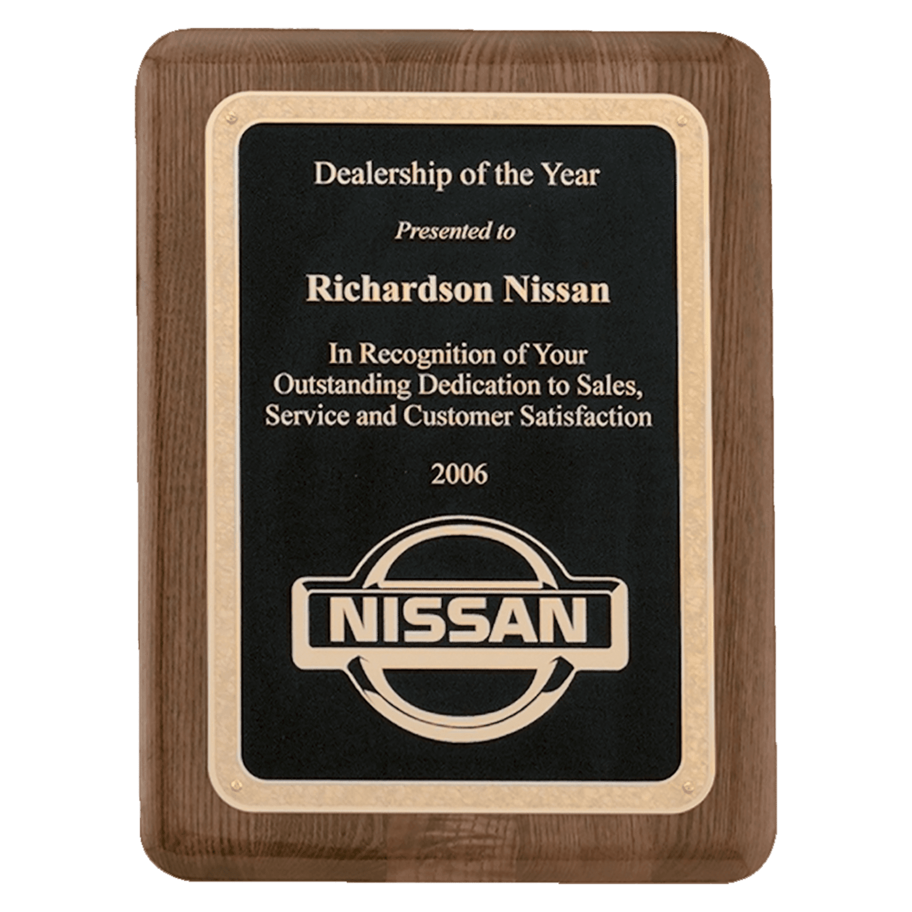 Walnut Piano Finish Plaque with Gold Florentine Border Textured Black 2 7" x 9" Airflyte Premium LaserFX Plate
