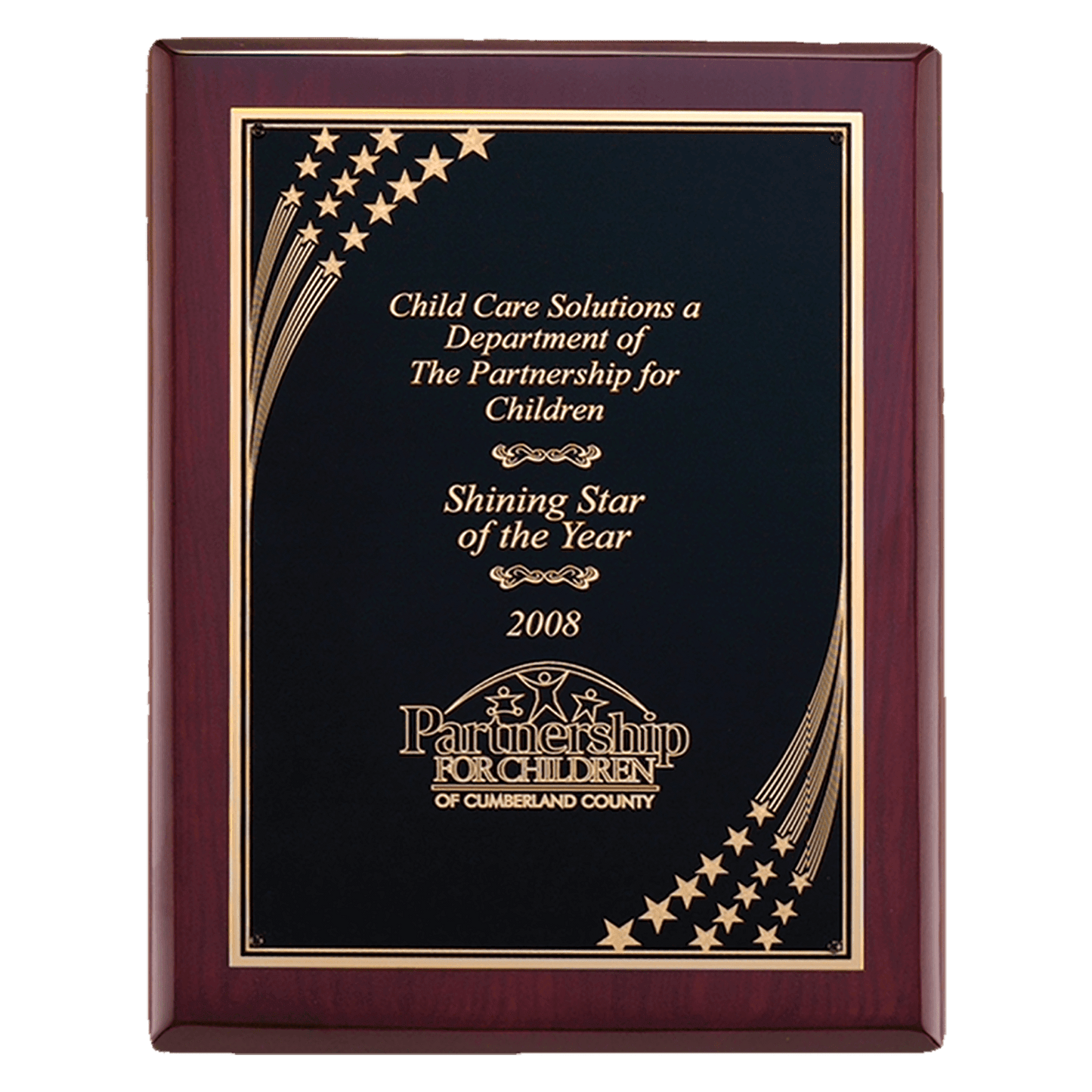 7" x 9" Airflyte Rosewood Piano Finish Plaque with Gold Florentine Star Border LaserFX Plate