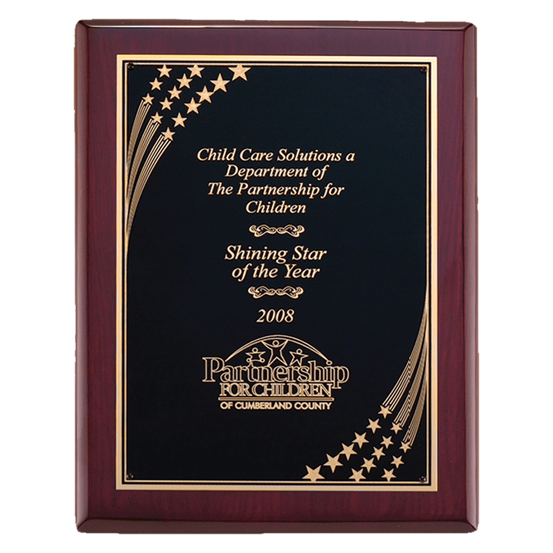 9" x 12" Airflyte Rosewood Piano Finish Plaque with Gold Florentine Star Border LaserFX Plate