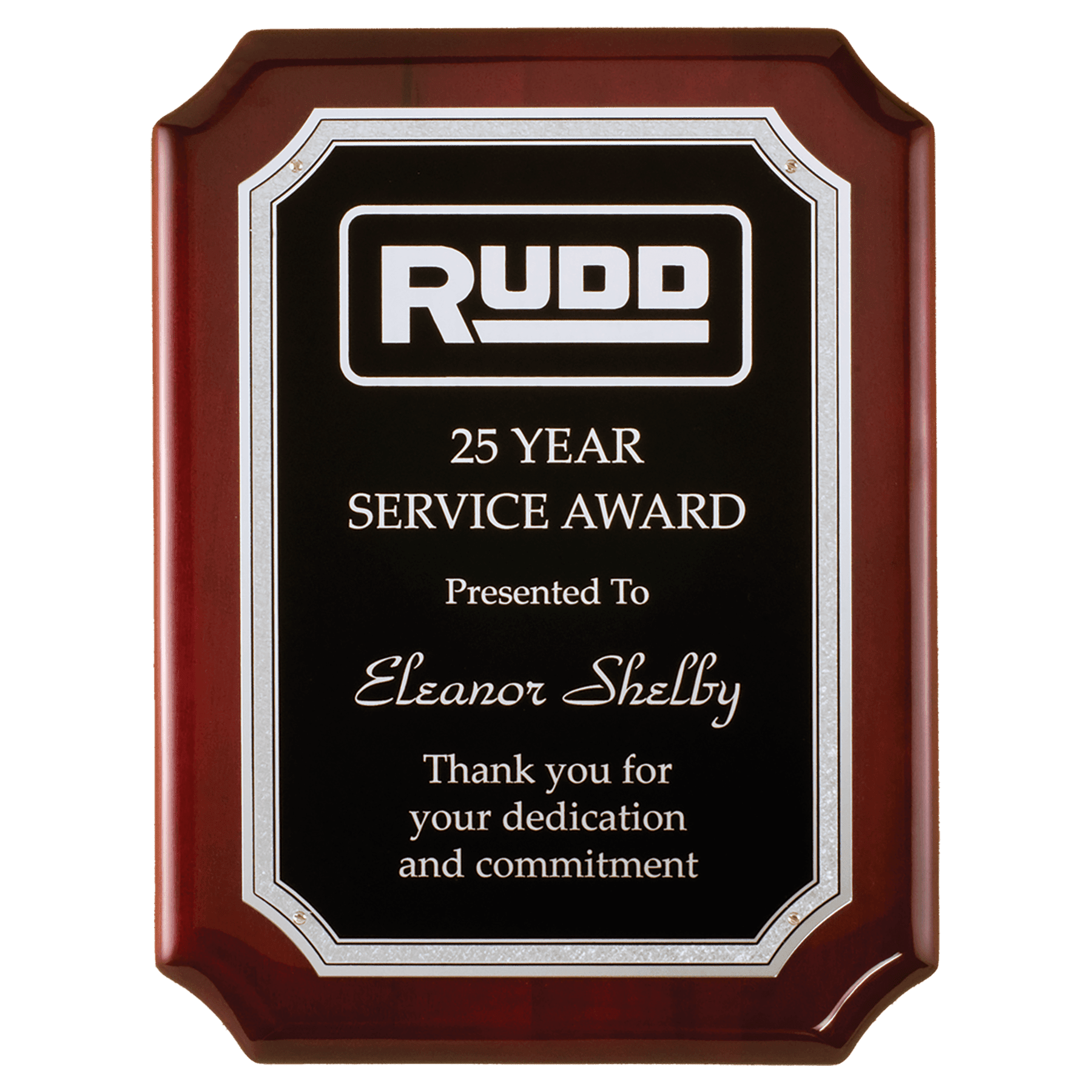7" x 9" Rosewood High Gloss Plaque with Silver Florentine Border Black Textured Laserable Aluminum Plate