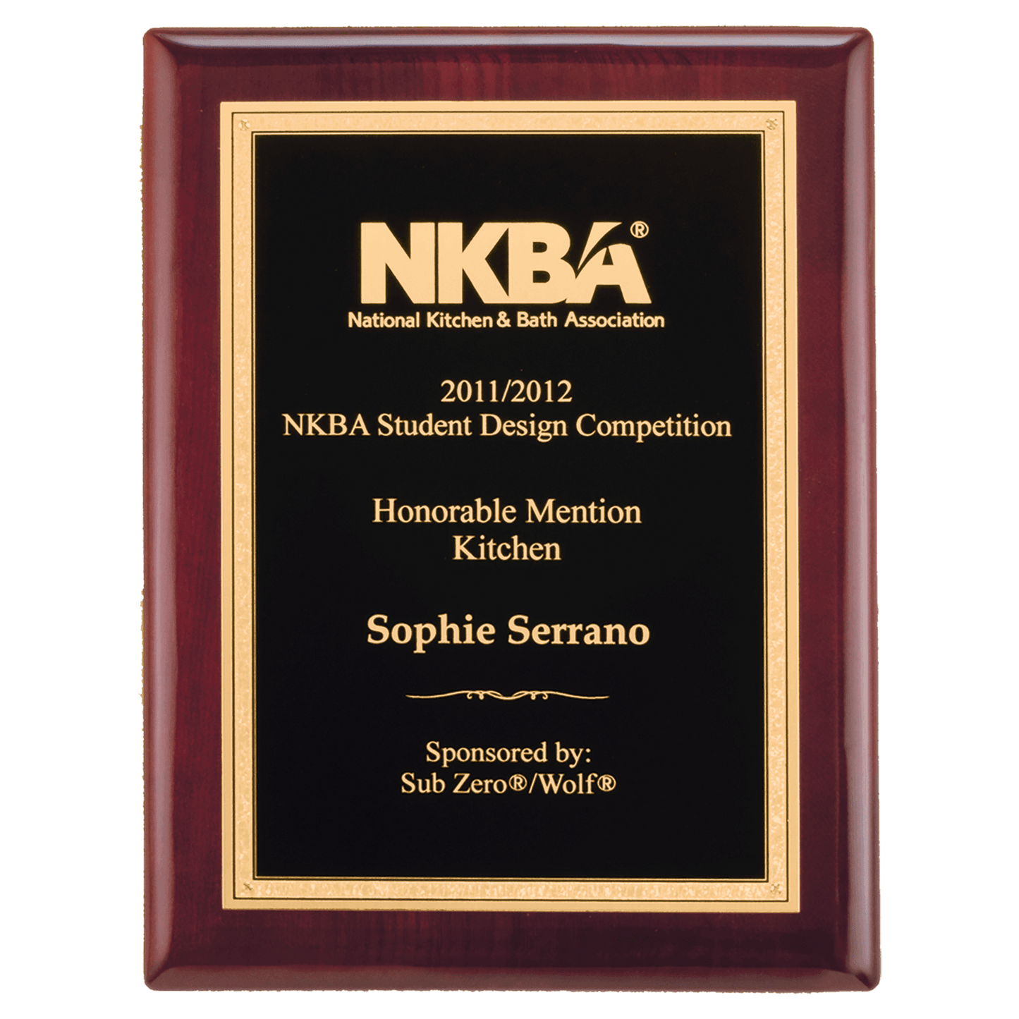 Rosewood Piano Finish Plaque with Textured Black/Gold 8" x 10" Airflyte Florentine Border LaserFX Plate