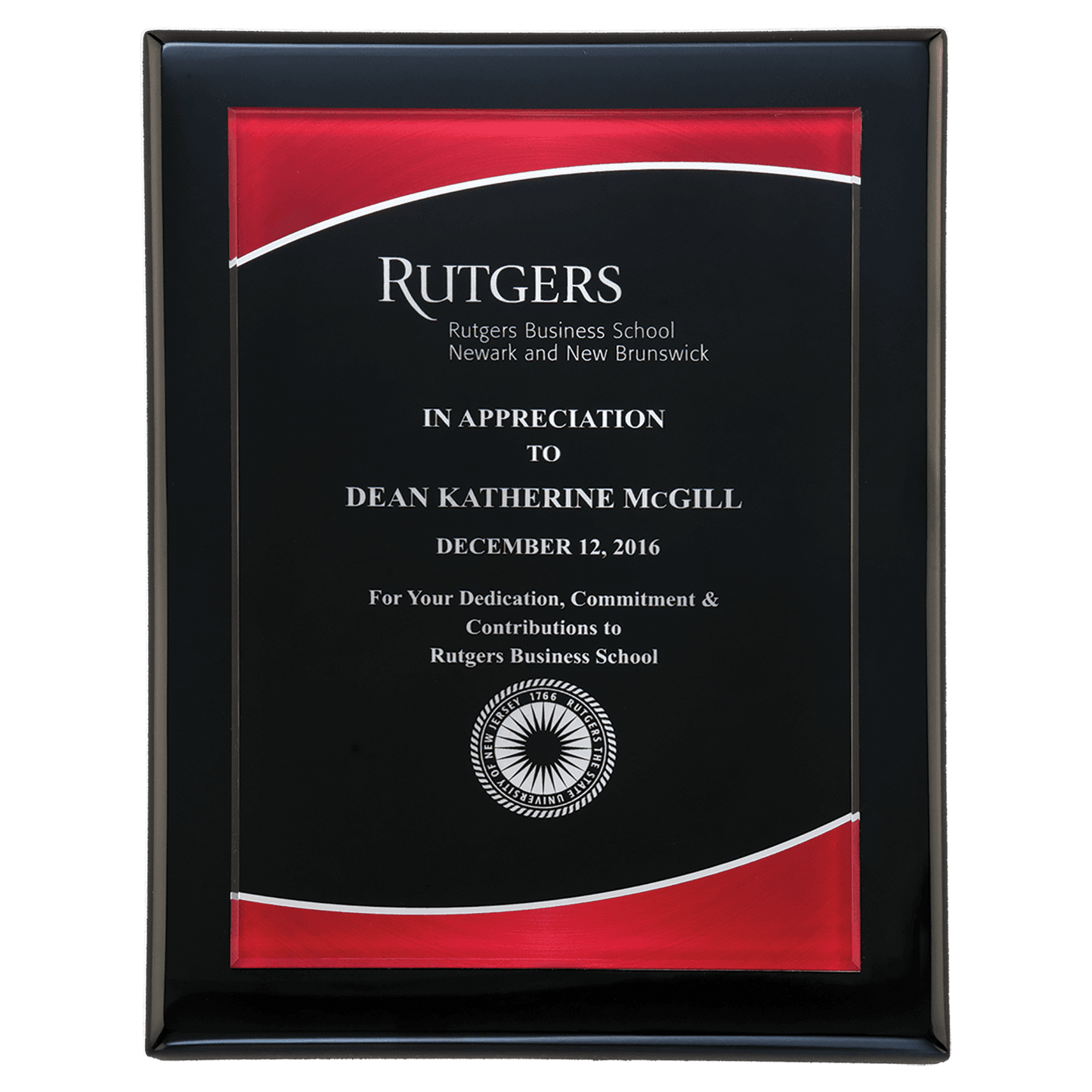 7" x 9" Airflyte Black Piano Finish Plaque with Red Border Acrylic Plate