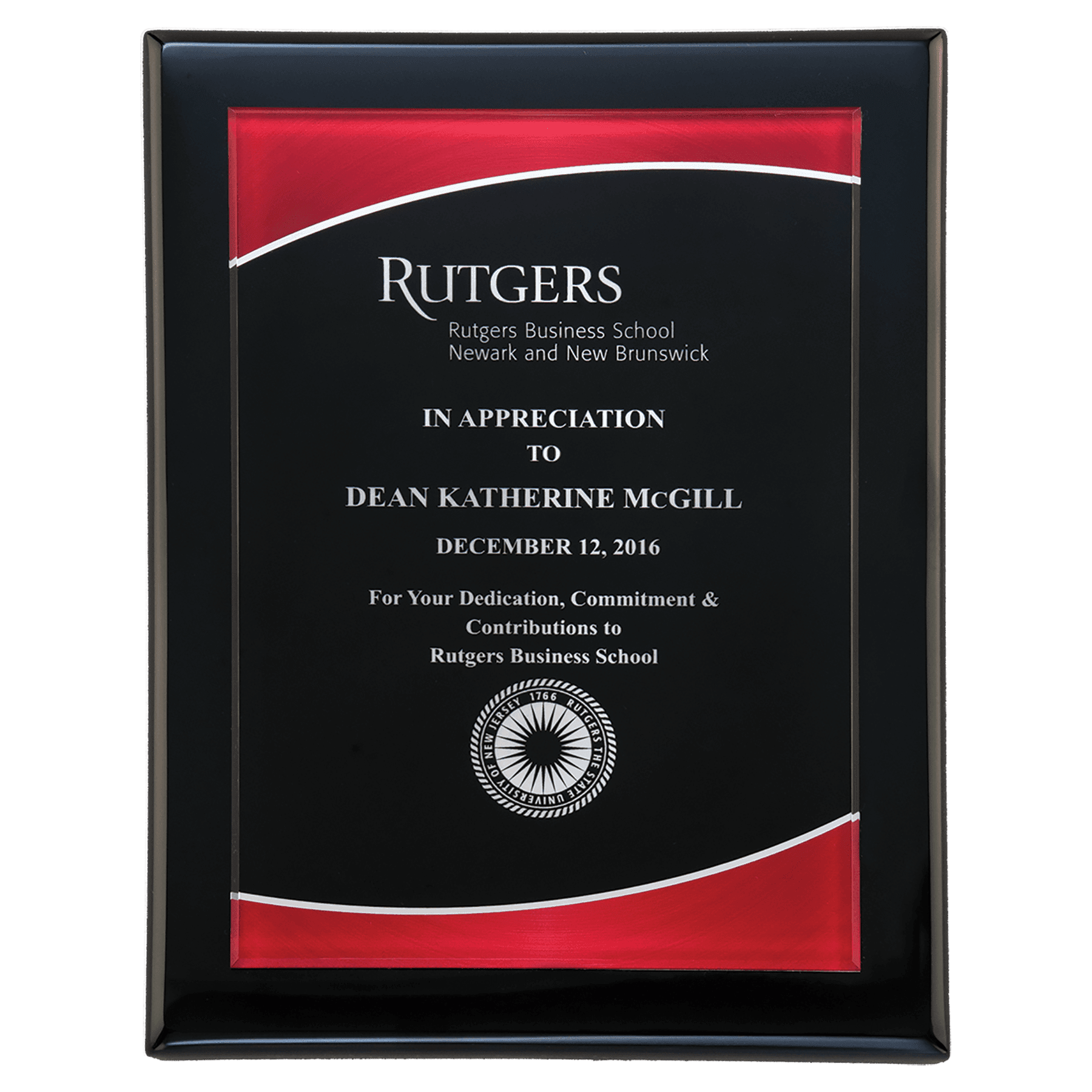 9" x 12" Airflyte Black Piano Finish Plaque with Red Border Acrylic Plate