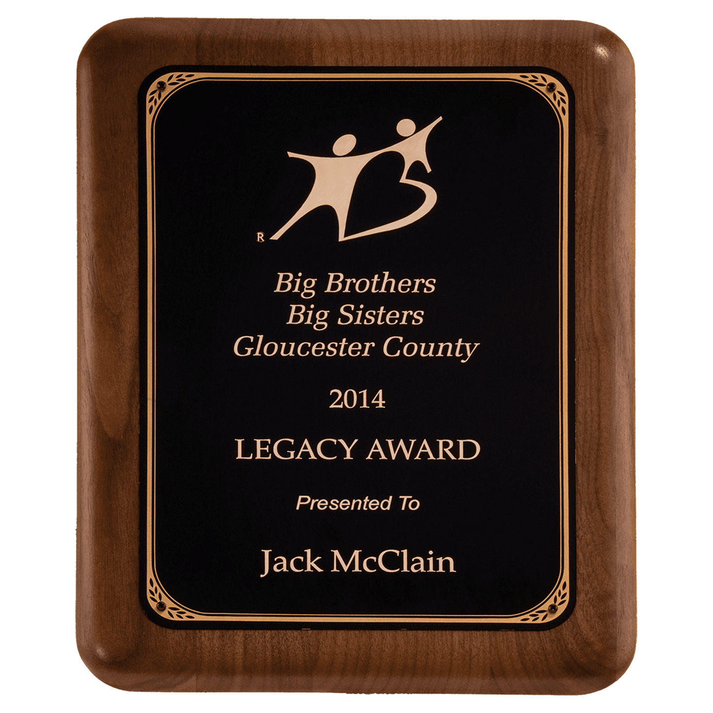 8" x 10 1/2" American Walnut Plaque with Gold Border LaserFX Plate