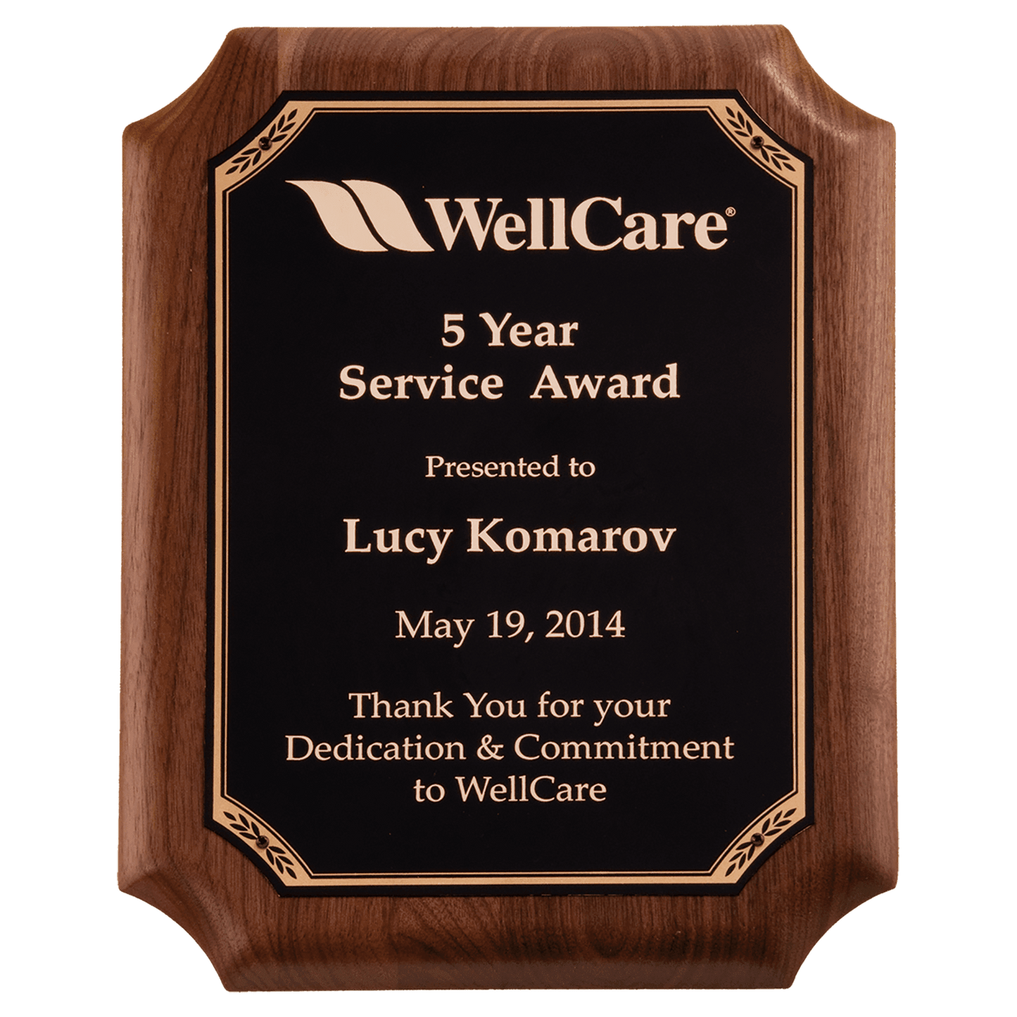 7" x 8" American Walnut Plaque with Gold Border Black LaserFX Plate