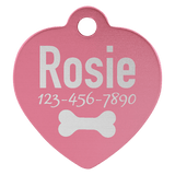 Pink 1" x 1" Laserable Anodized Aluminum Heart Pet Tag