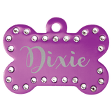 Purple 1 1/2" x 1" Laserable Anodized Aluminum Swarovski Bling Bone with Tab