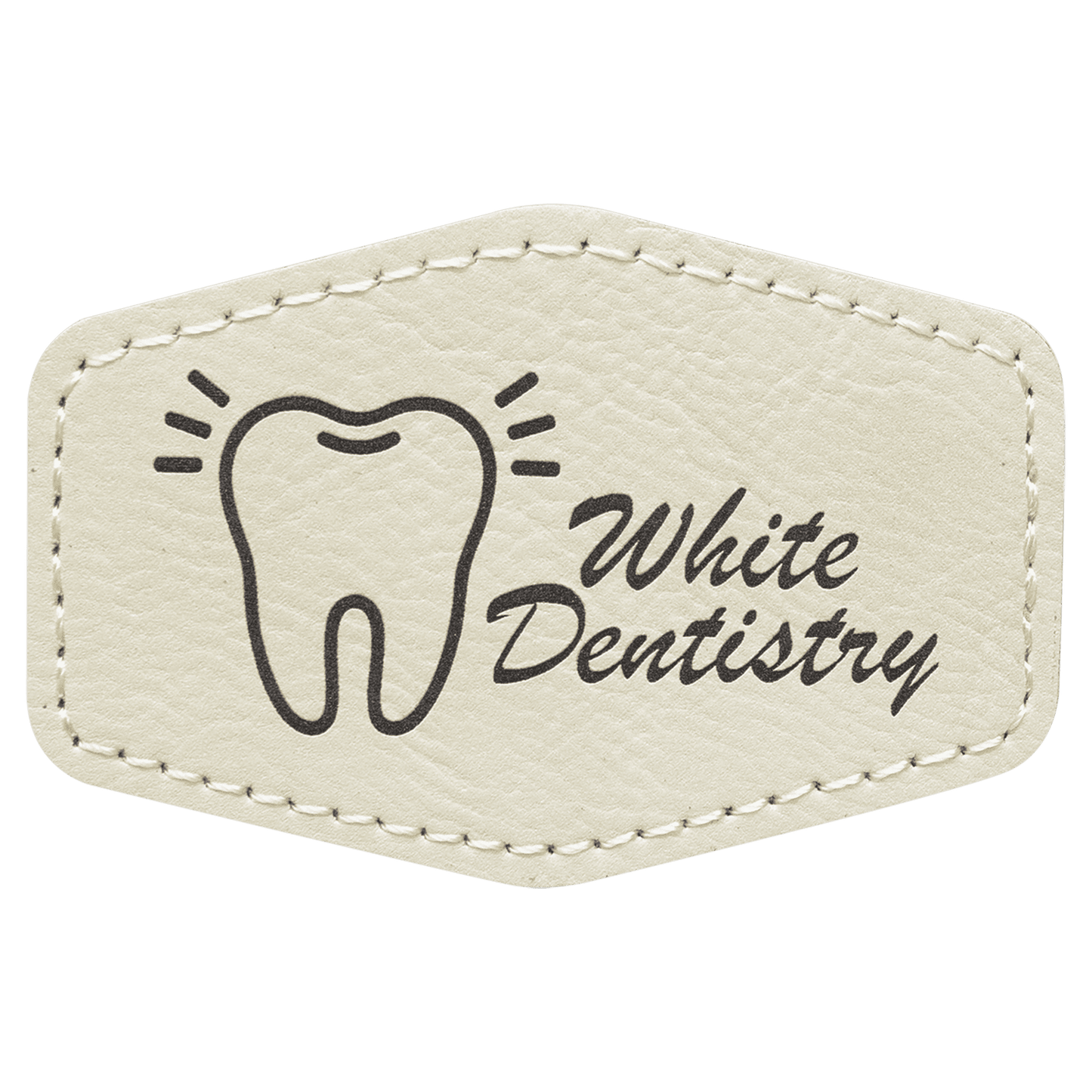 White 3" x 2" Hex Laserable Leatherette Patch with Adhesive