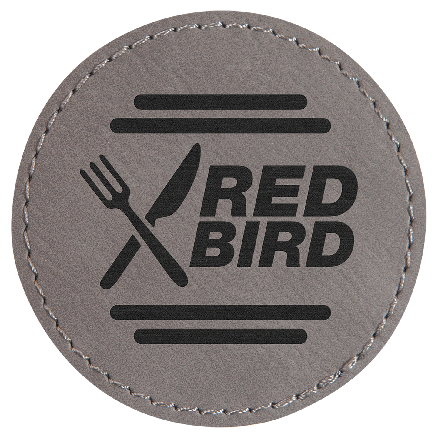 Gray 2 1/2" Round Laserable Leatherette Patch with Adhesive