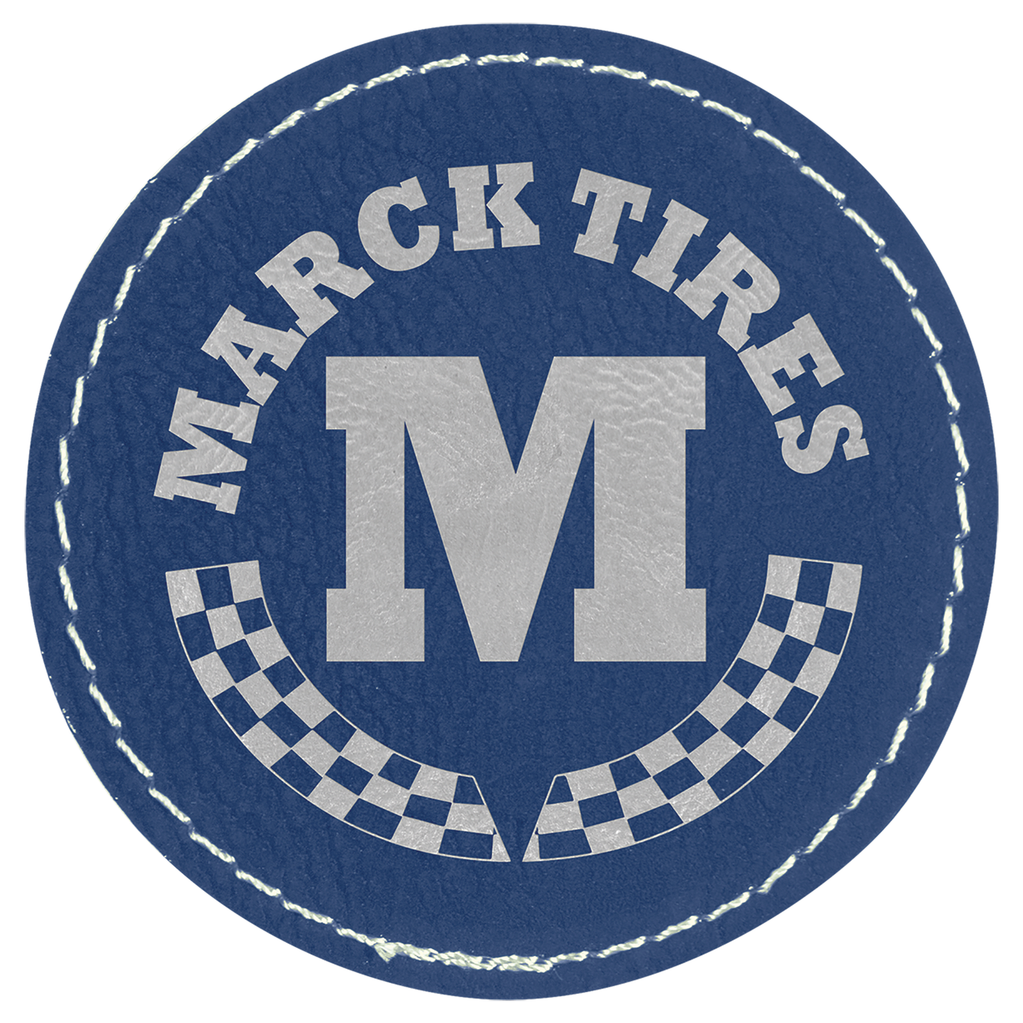 Blue/Silver 2 1/2" Round Laserable Leatherette Patch with Adhesive