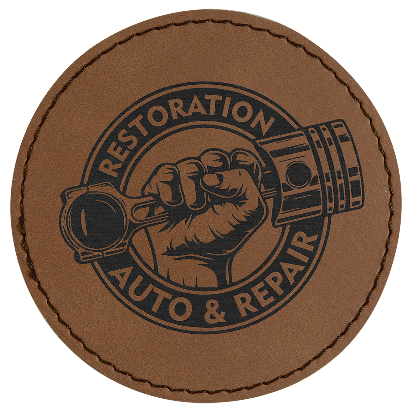 Dark Brown 3" Round Laserable Leatherette Patch with Adhesive