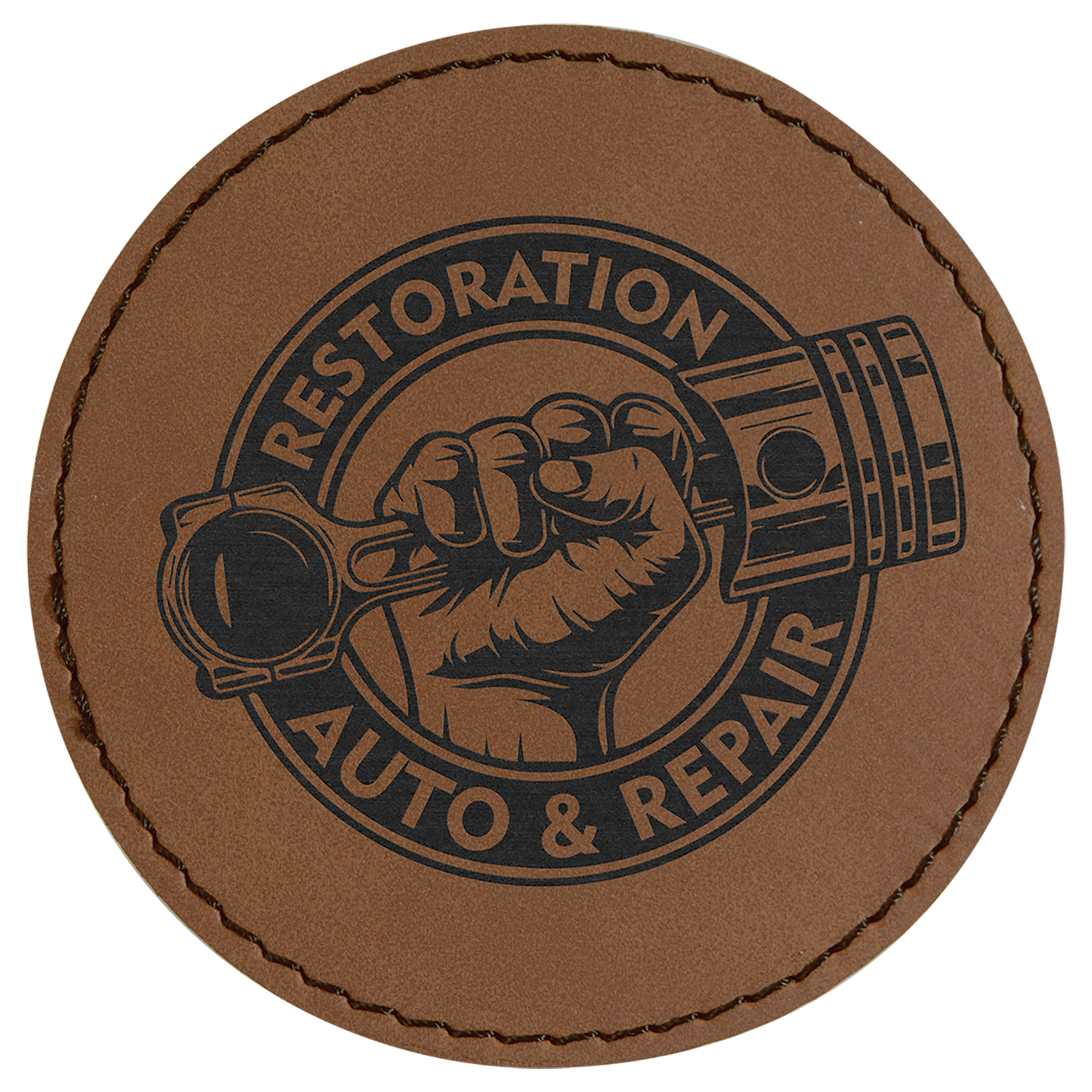Dark Brown 3" Round Laserable Leatherette Patch with Adhesive