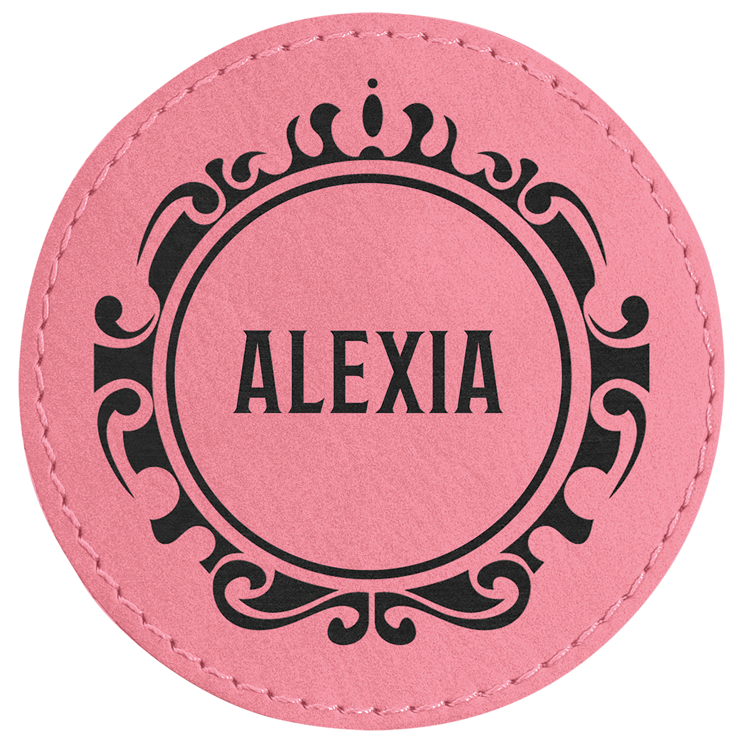 Pink 3" Round Laserable Leatherette Patch with Adhesive