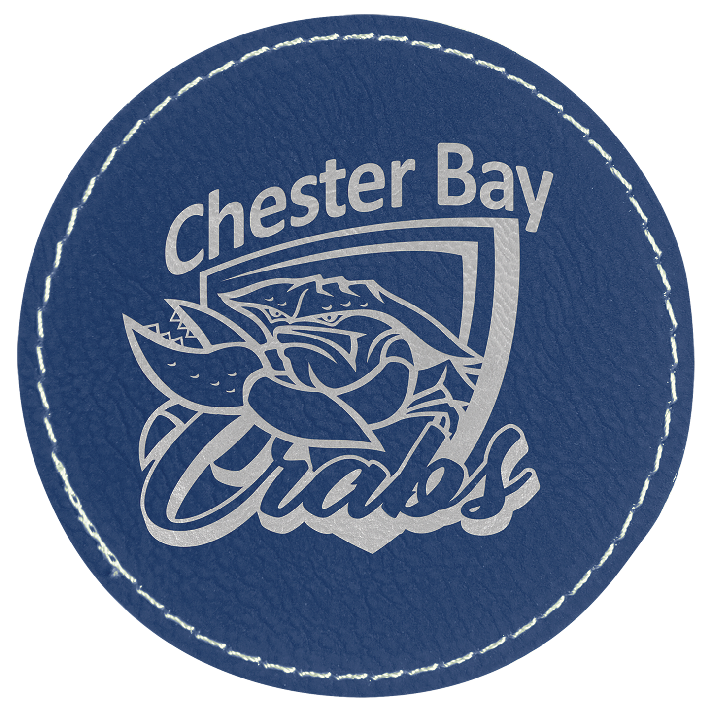 Blue/Silver 3" Round Laserable Leatherette Patch with Adhesive