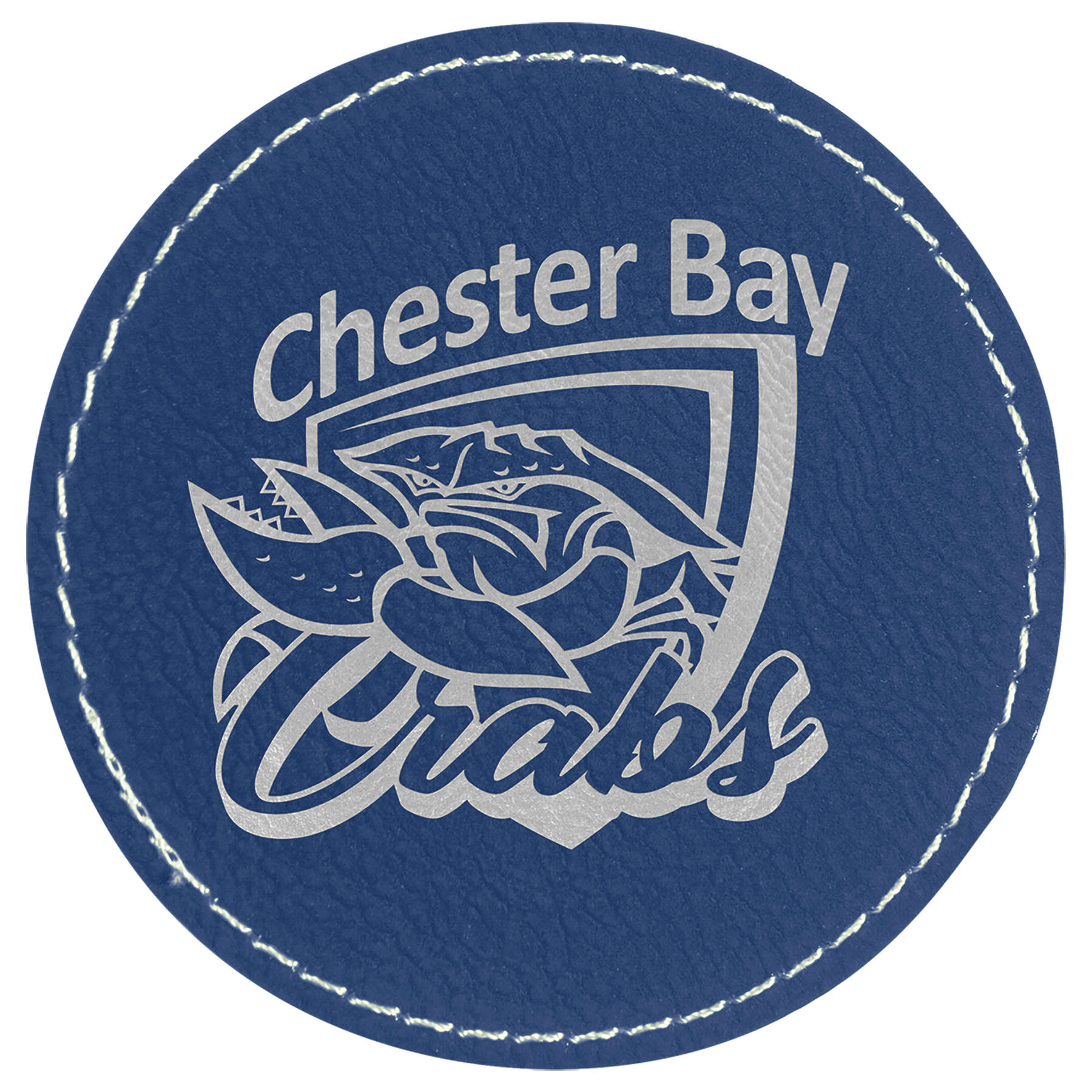 Blue/Silver 3" Round Laserable Leatherette Patch with Adhesive