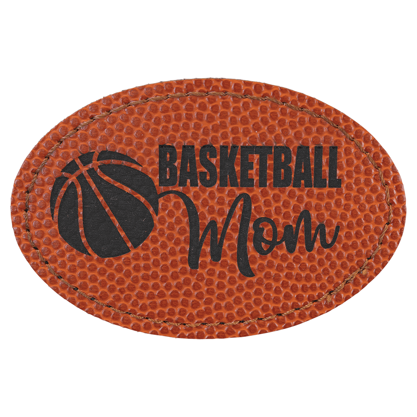 3" x 2" Oval Basketball Laserable Leatherette Patch with Adhesive