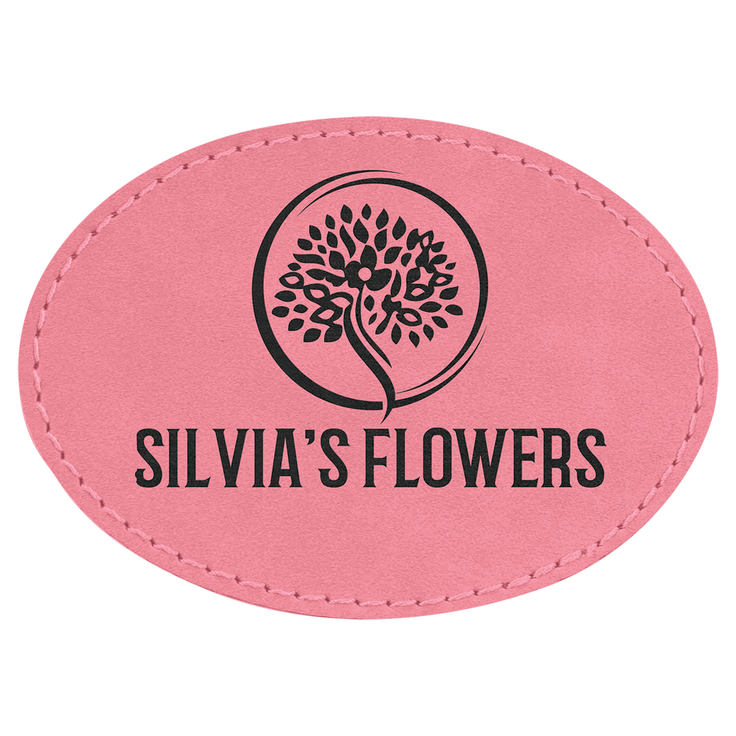 Pink 3 1/2" x 2 1/2" Laserable Leatherette Oval Patch with Adhesive