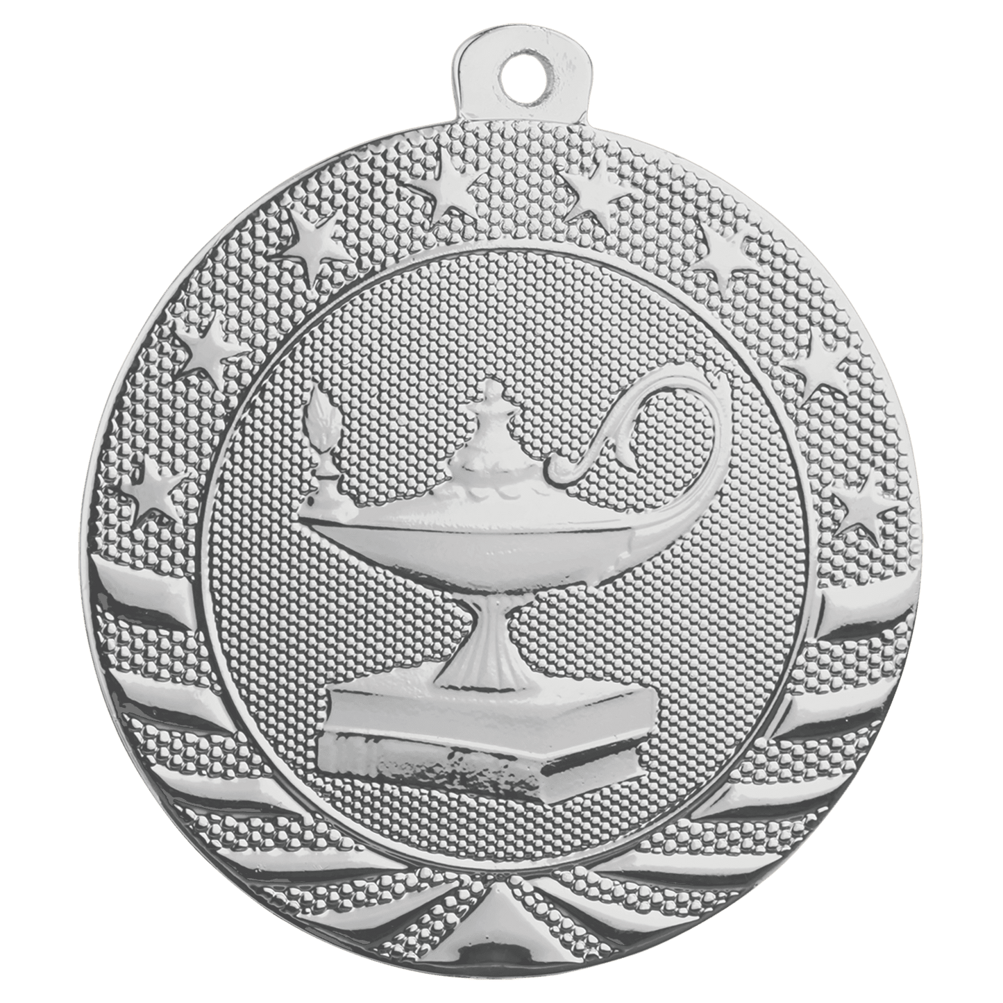 Bright Silver 2" Lamp of Knowledge Starbrite Medal