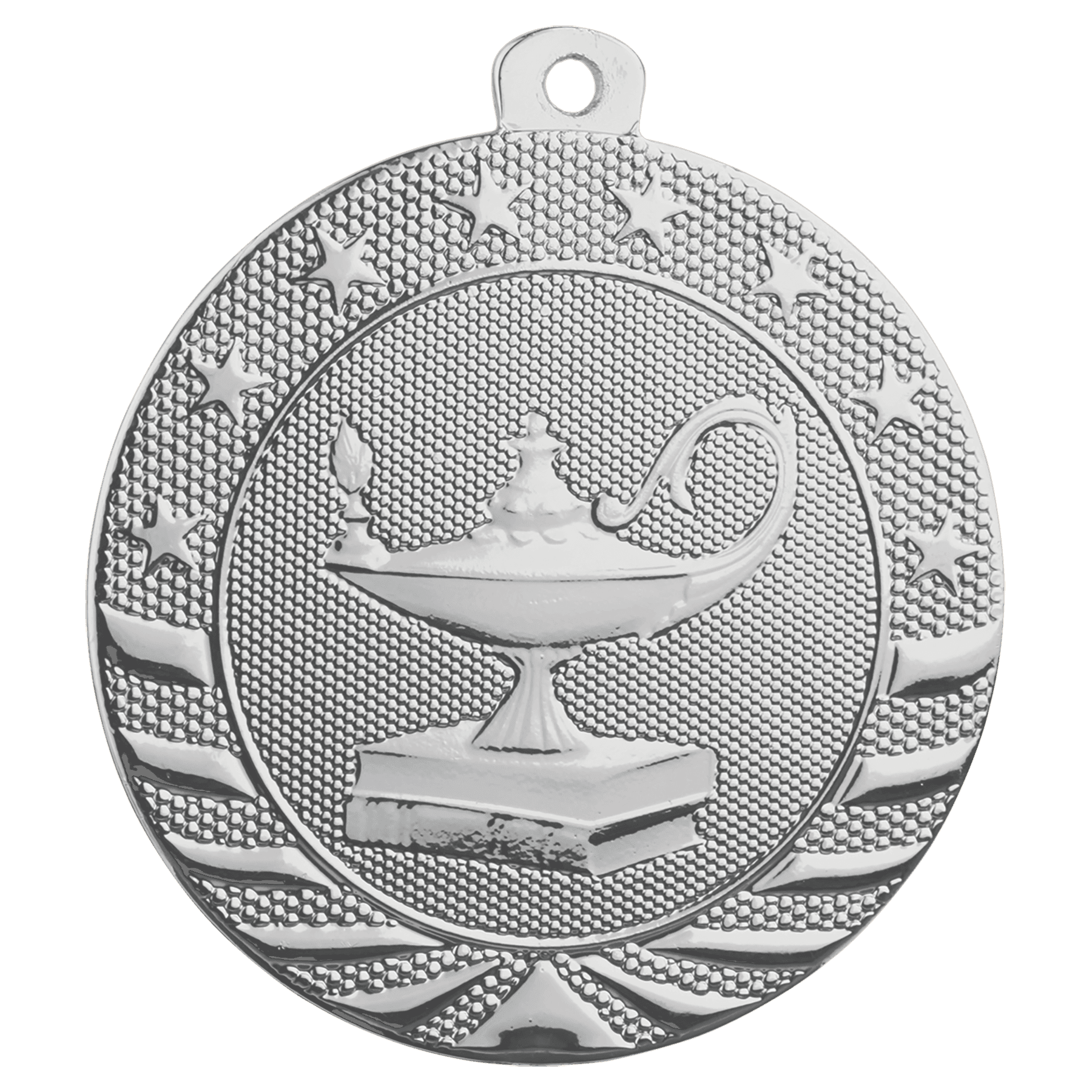 Bright Silver 2" Lamp of Knowledge Starbrite Medal