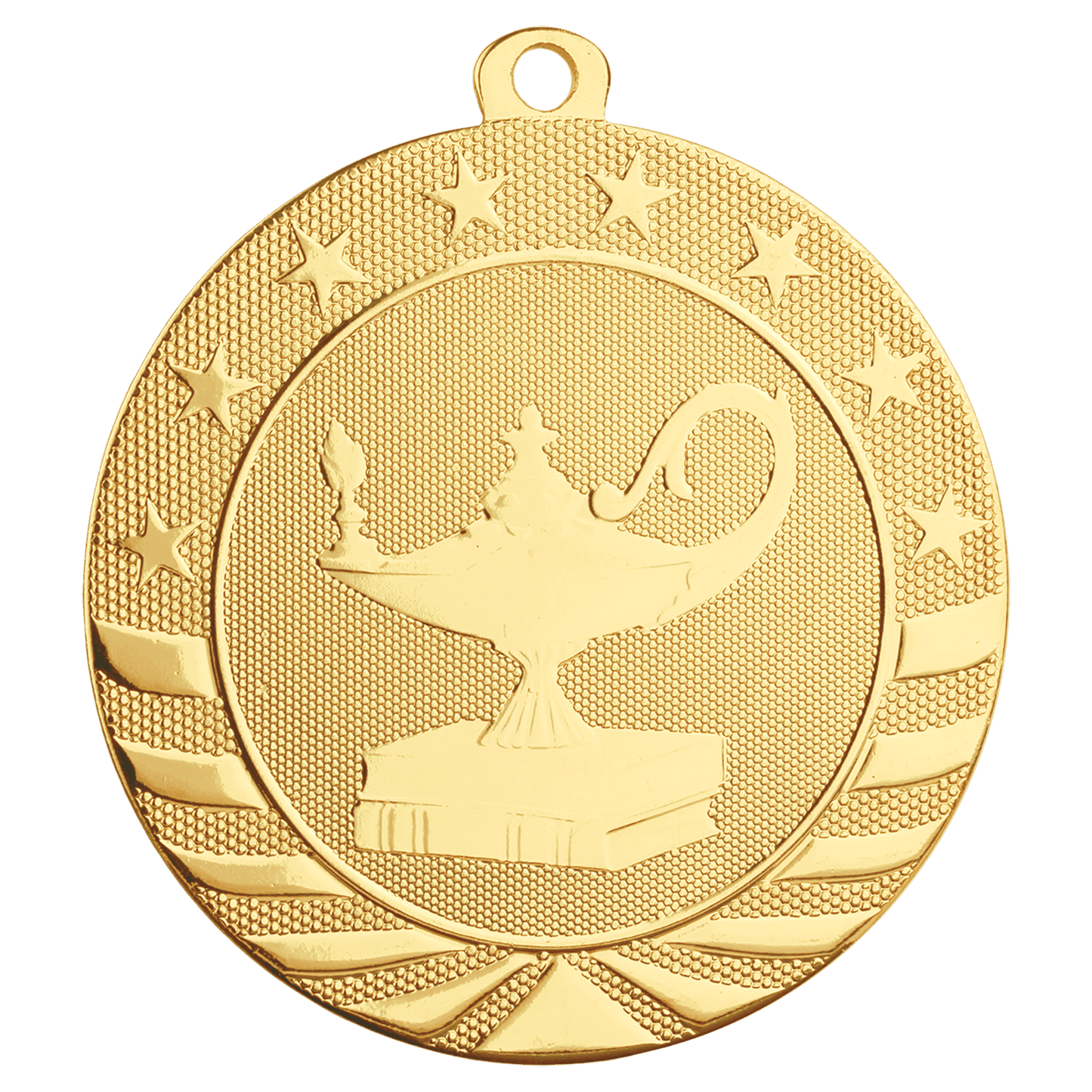 Bright Gold 2 3/4" Lamp of Knowledge Starbrite Medal