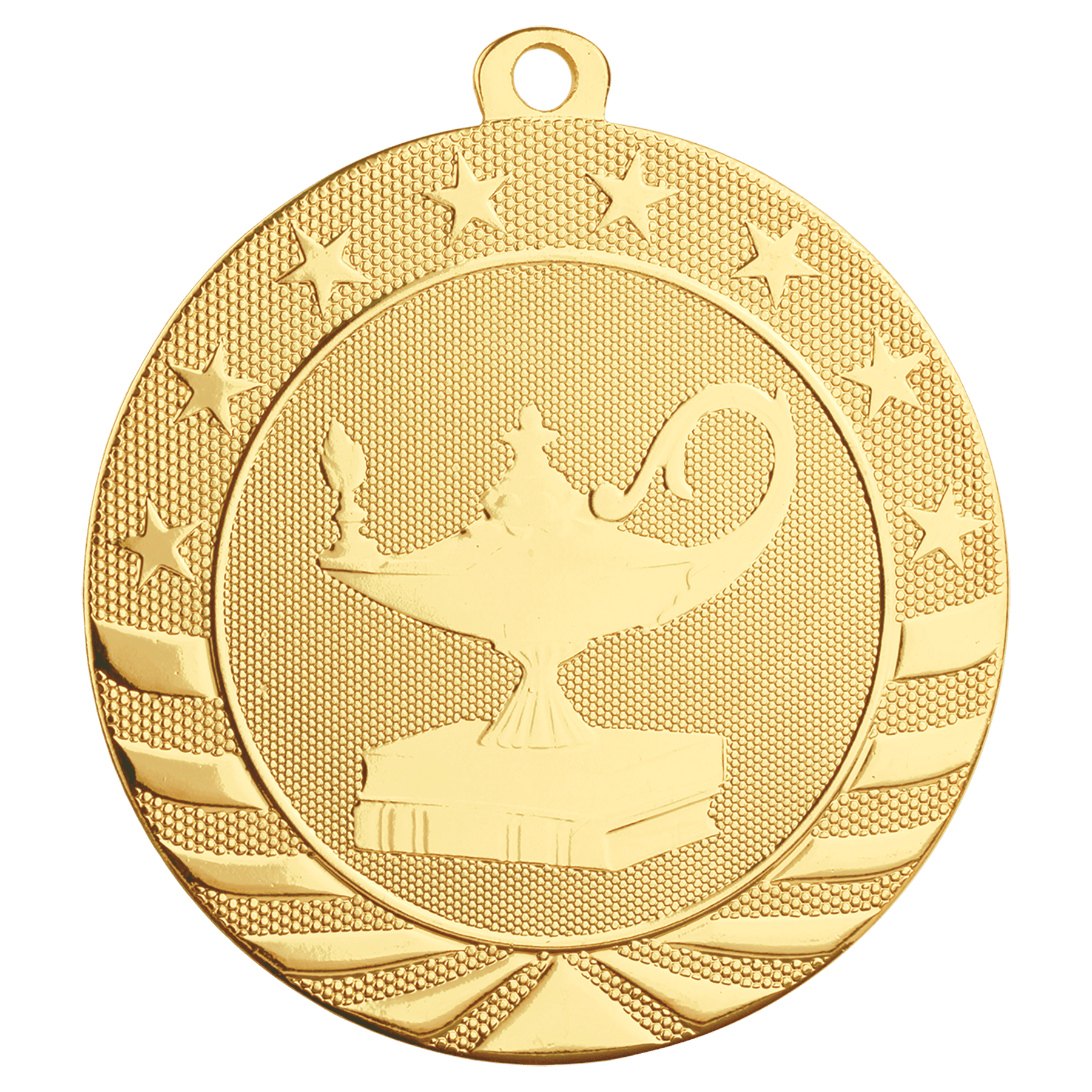 Bright Gold 2 3/4" Lamp of Knowledge Starbrite Medal