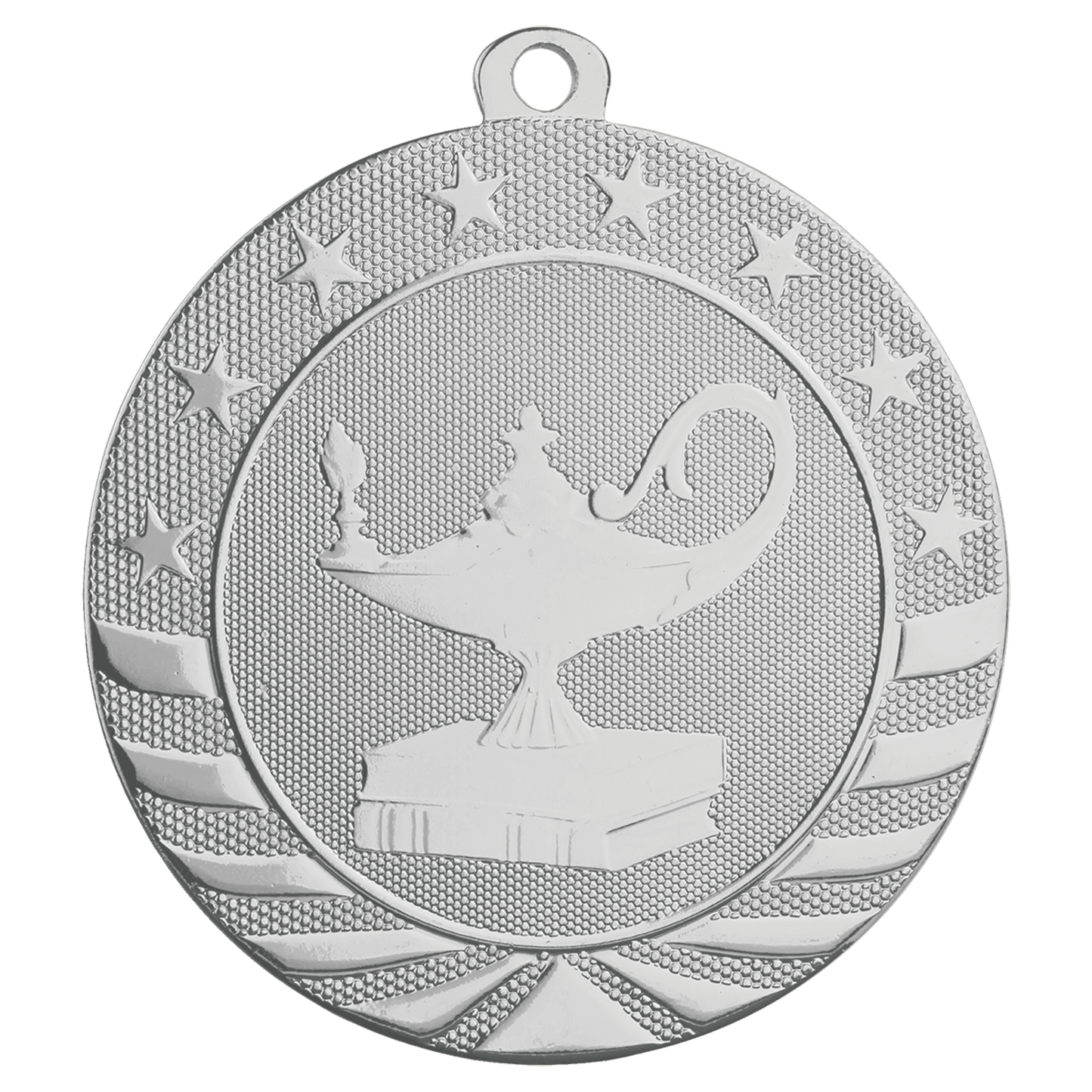 Bright Silver 2 3/4" Lamp of Knowledge Starbrite Medal