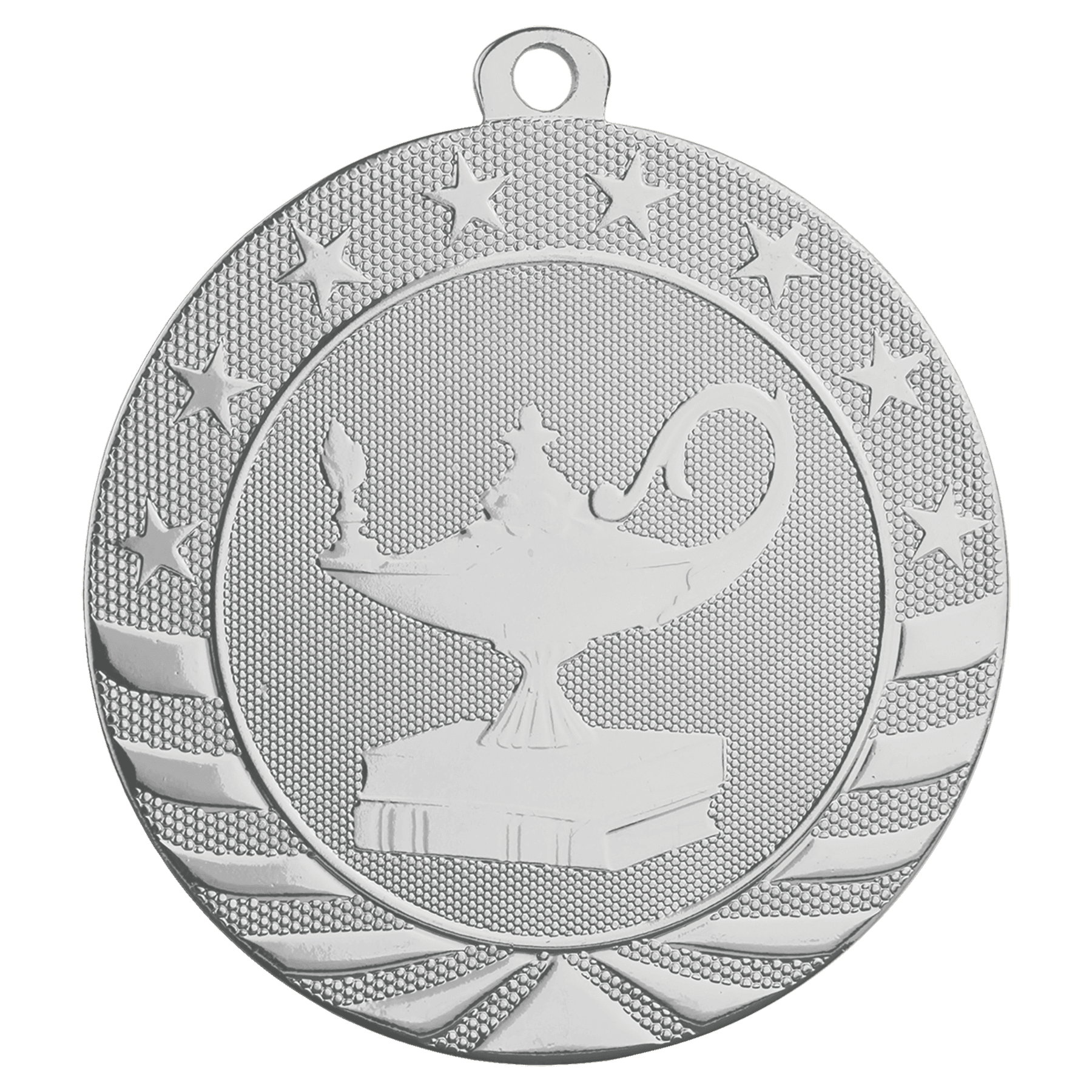 Bright Silver 2 3/4" Lamp of Knowledge Starbrite Medal