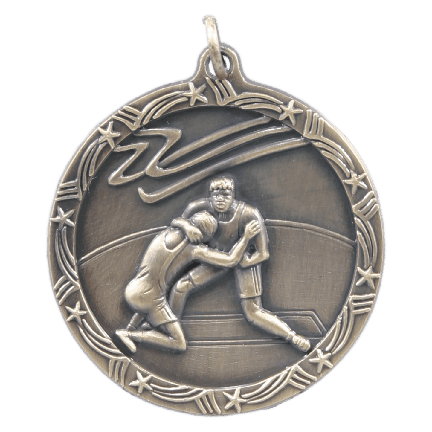 Antique Gold 1 3/4" Wrestling Shooting Star Medal