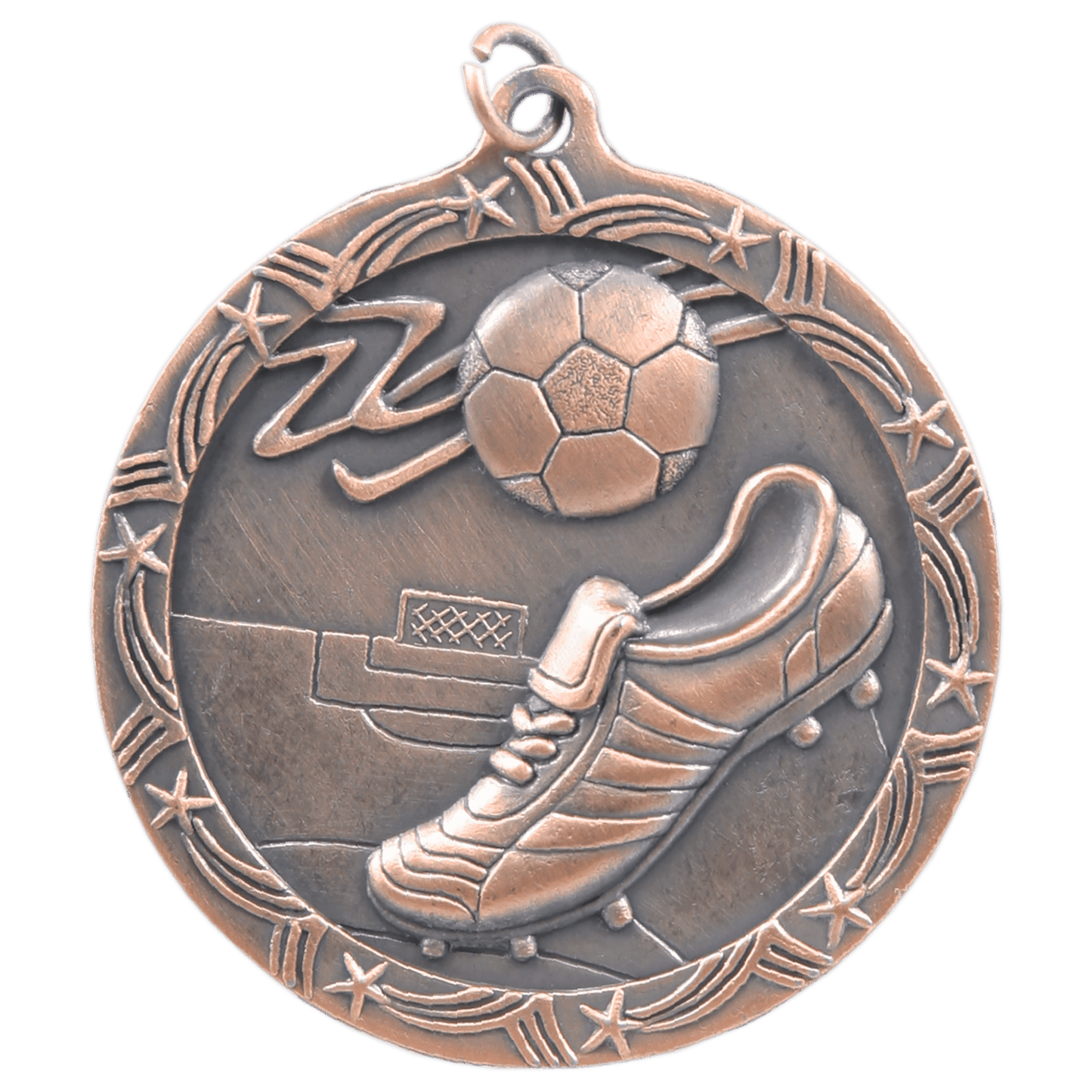 Antique Bronze 2 1/2" Soccer Shooting Star Medal