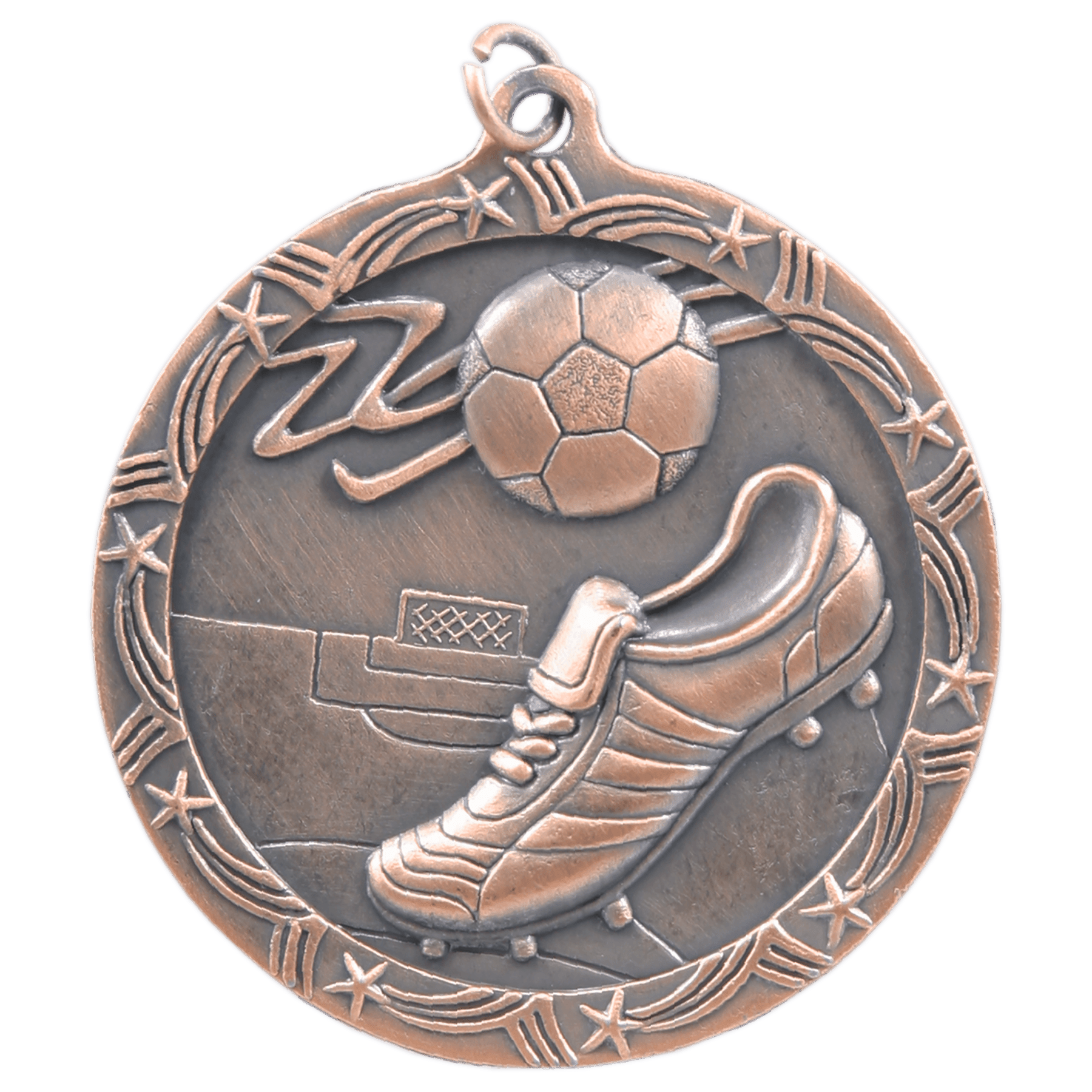 Antique Bronze 2 1/2" Soccer Shooting Star Medal