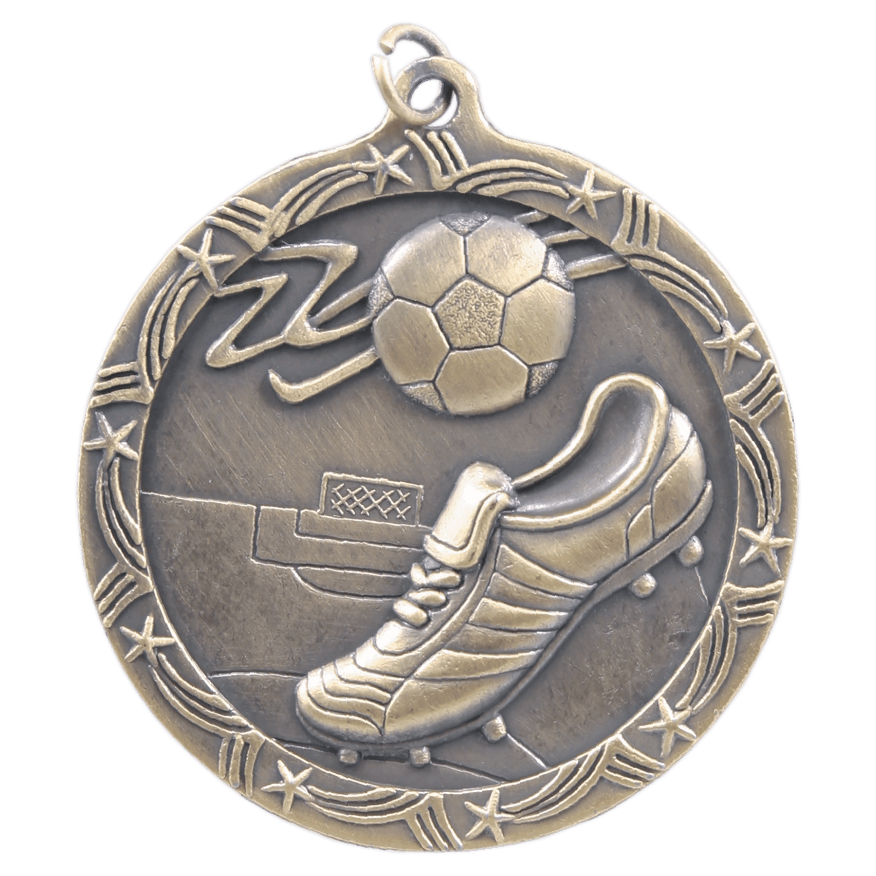 Antique Gold 2 1/2" Soccer Shooting Star Medal