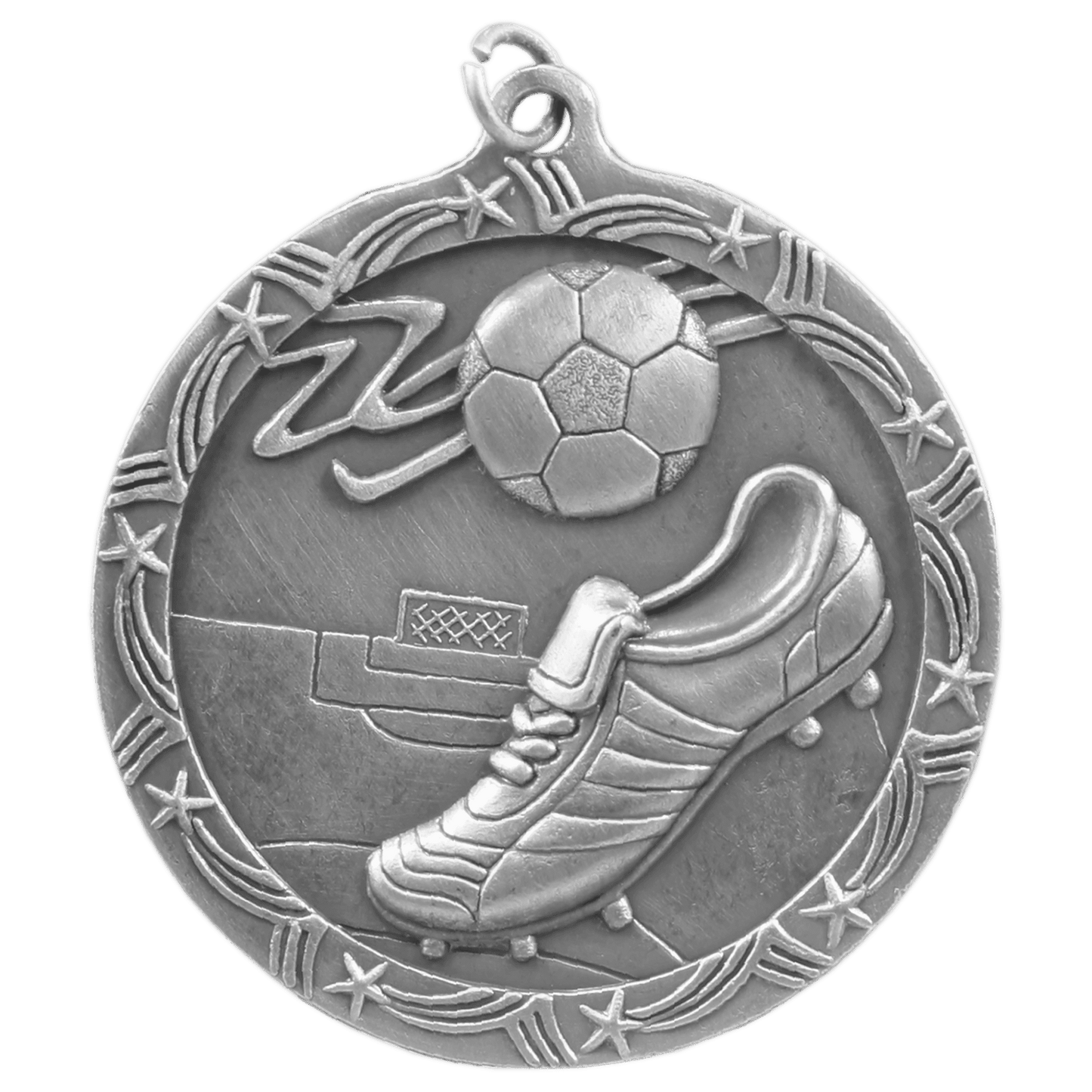 Antique Silver 2 1/2" Soccer Shooting Star Medal