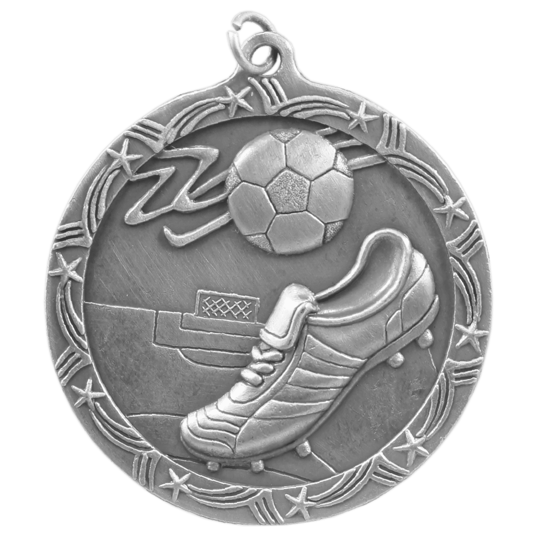 Antique Silver 2 1/2" Soccer Shooting Star Medal