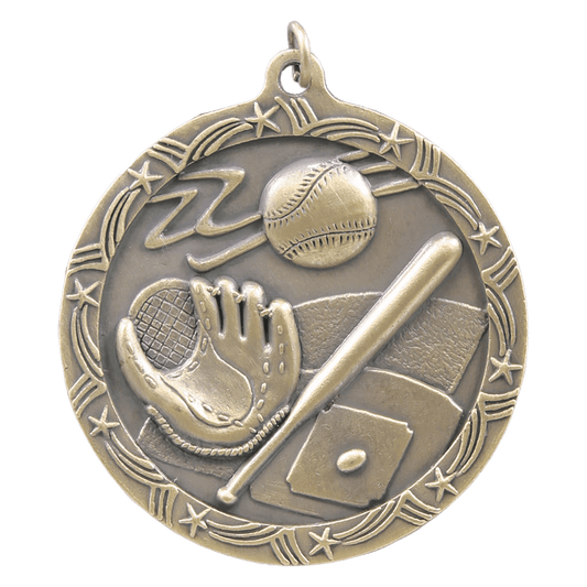 Antique Gold 2 1/2" Baseball/Softball Shooting Star Medal
