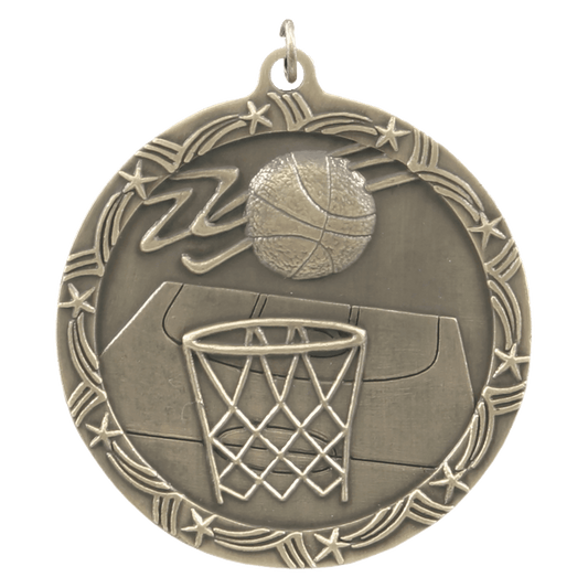 Antique Gold 2 1/2" Basketball Shooting Star Medal