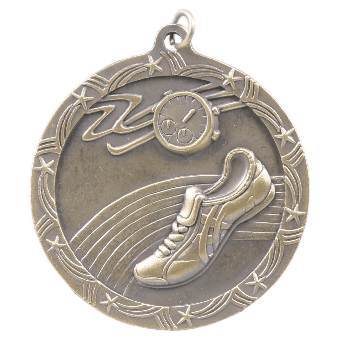 Antique Gold 2 1/2" Track Shooting Star Medal
