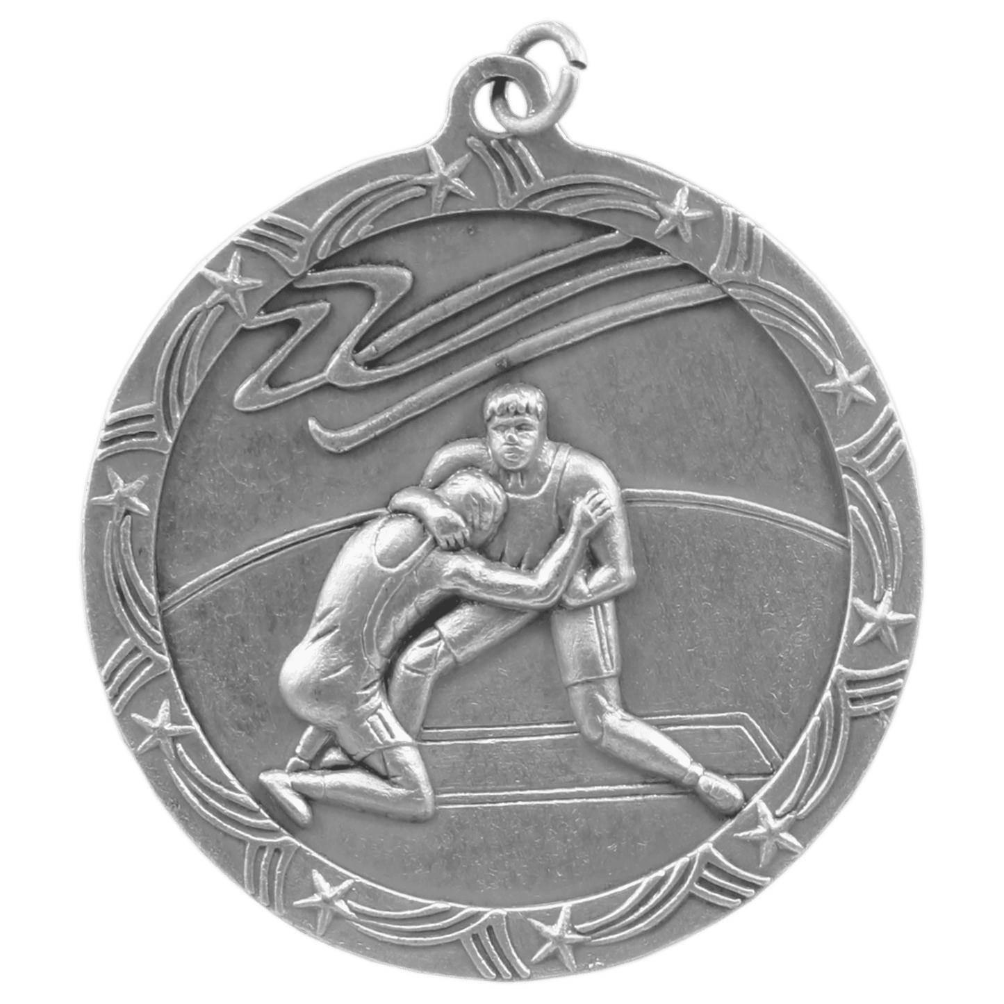 Antique Silver 2 1/2" Wrestling Shooting Star Medal