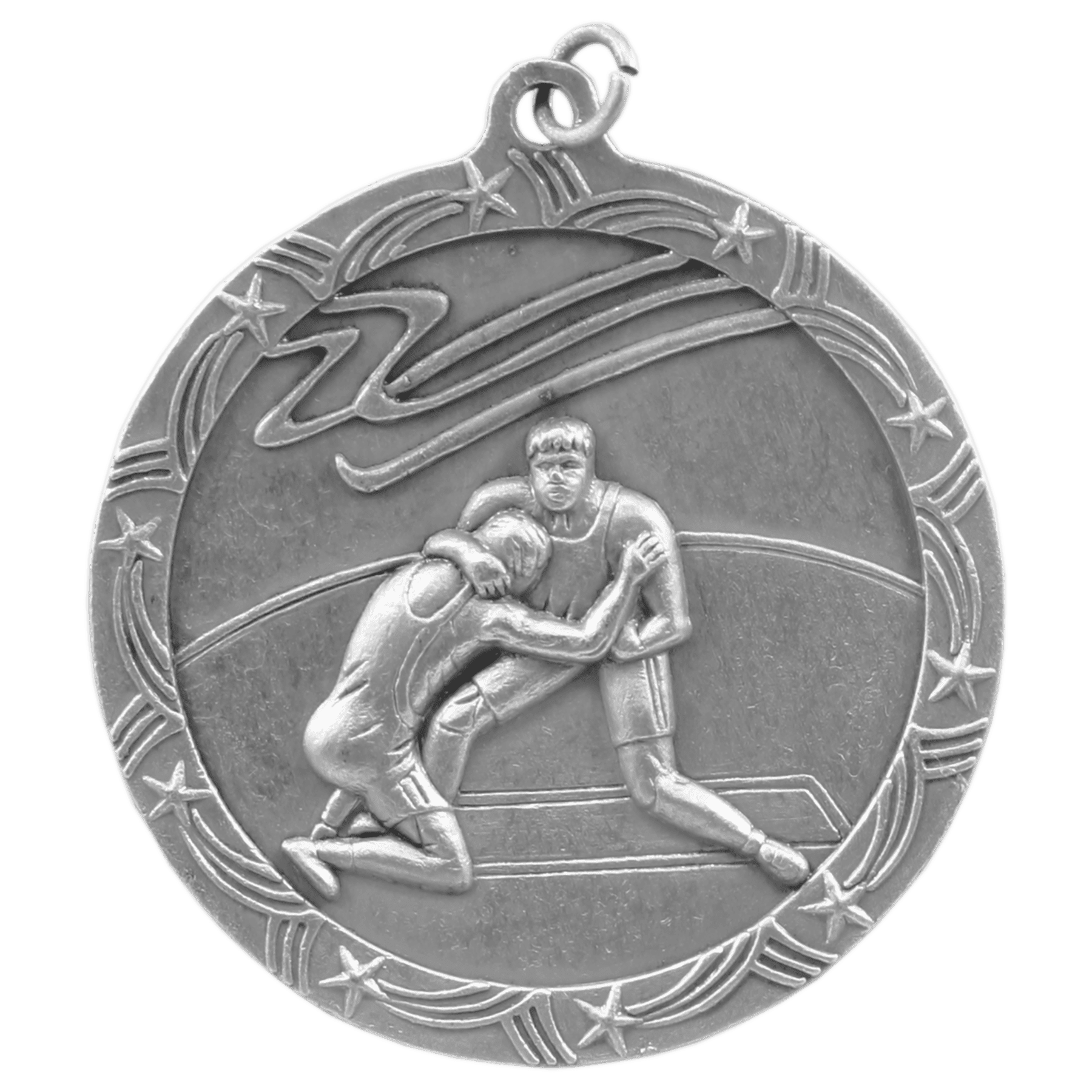 Antique Silver 2 1/2" Wrestling Shooting Star Medal