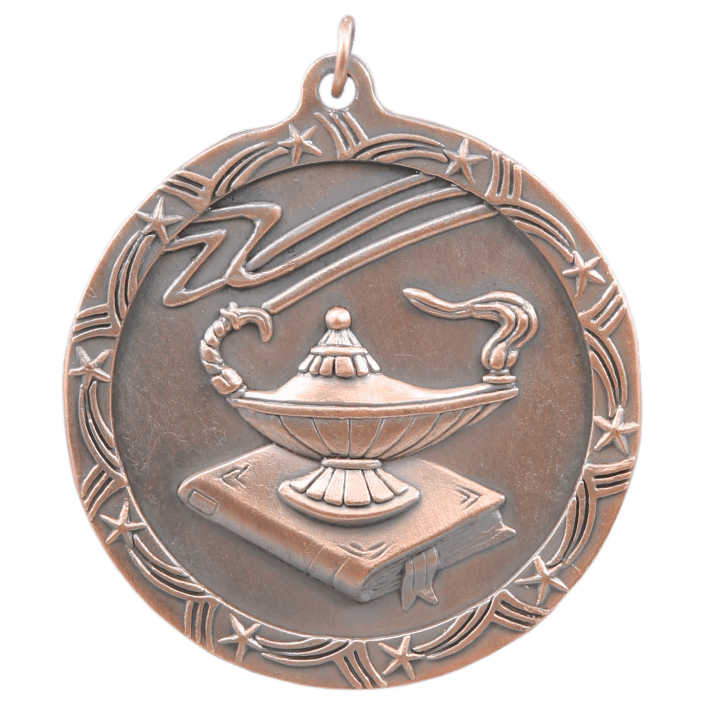 Antique Bronze 2 1/2" Lamp of Knowledge Shooting Star Medal