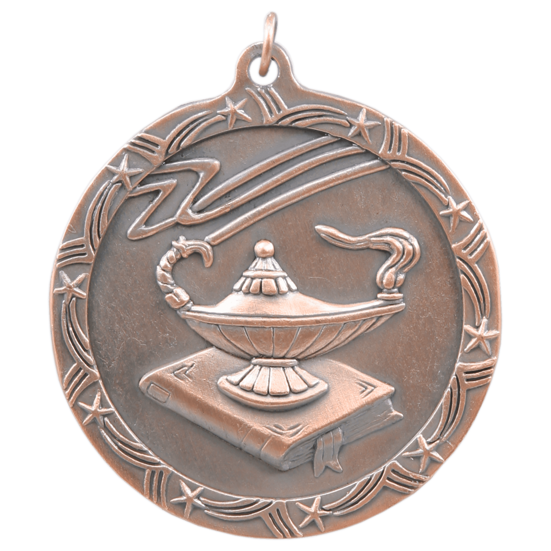 Antique Bronze 2 1/2" Lamp of Knowledge Shooting Star Medal