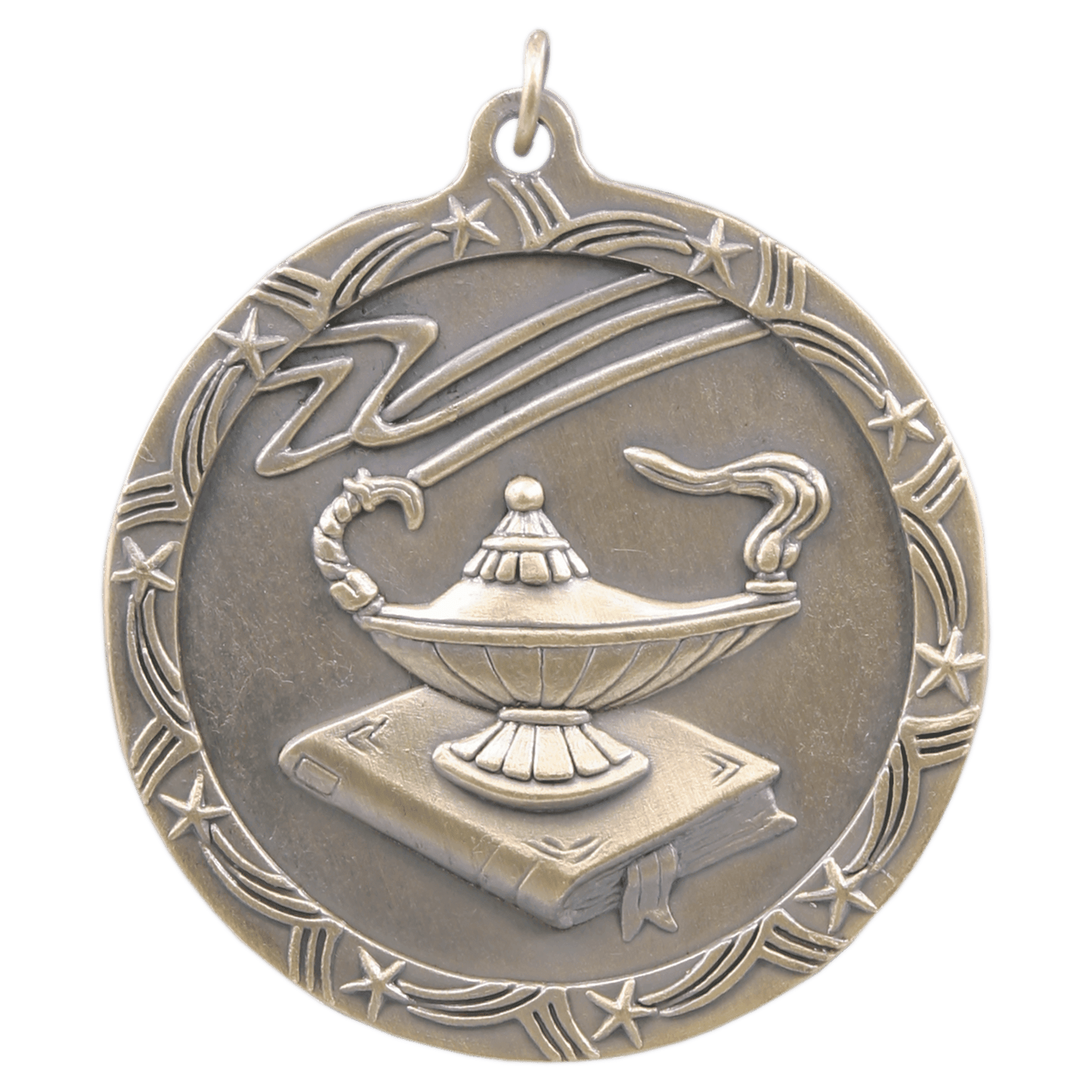 Antique Gold 2 1/2" Lamp of Knowledge Shooting Star Medal