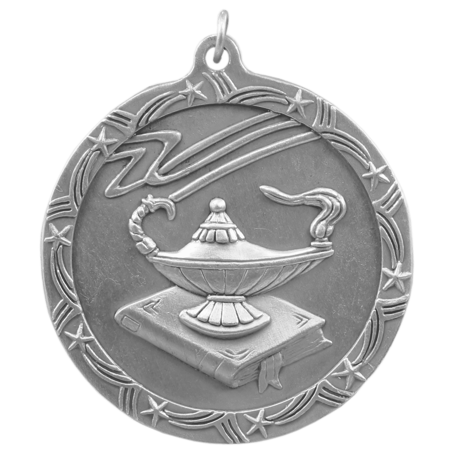 Antique Silver 2 1/2" Lamp of Knowledge Shooting Star Medal