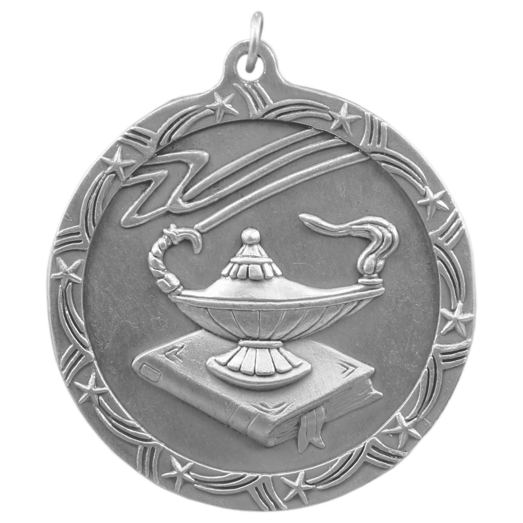 Antique Silver 2 1/2" Lamp of Knowledge Shooting Star Medal