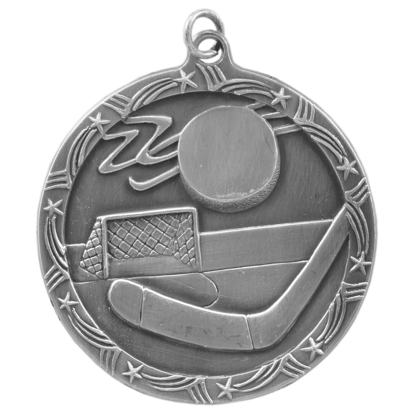 Antique Silver 2 1/2" Hockey Shooting Star Medal