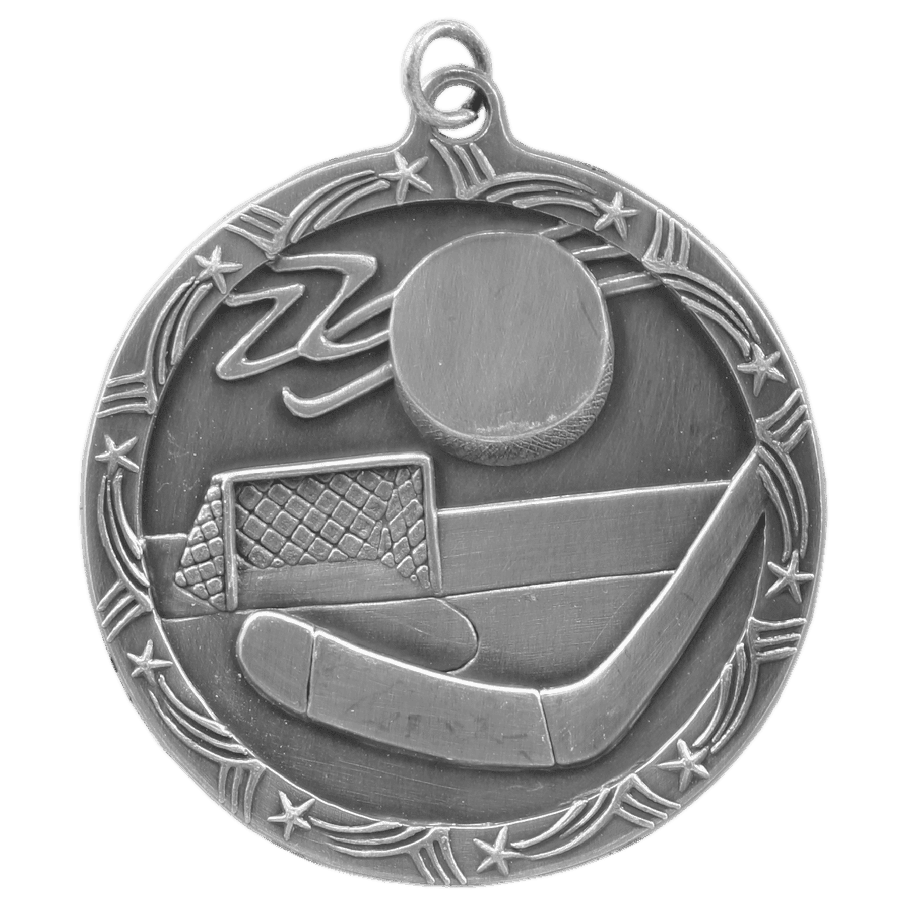 Antique Silver 2 1/2" Hockey Shooting Star Medal