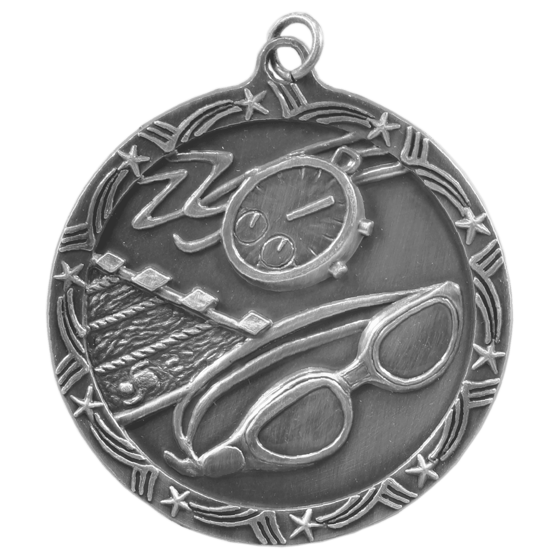 Antique Silver 2 1/2" Swimming Shooting Star Medal