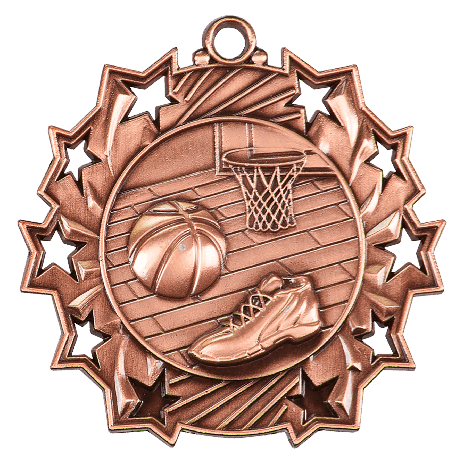Antique Bronze 2 1/4" Basketball Ten Star Medal