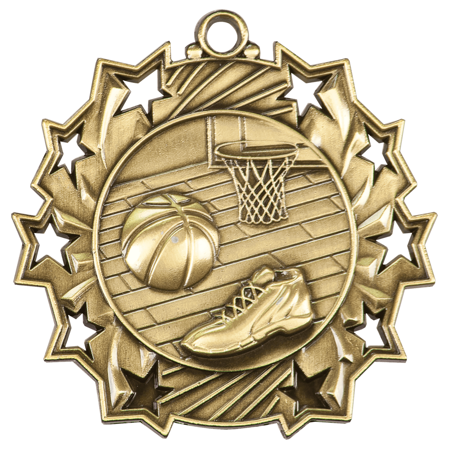 Antique Gold 2 1/4" Basketball Ten Star Medal