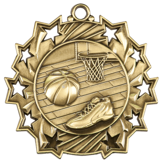 Antique Gold 2 1/4" Basketball Ten Star Medal