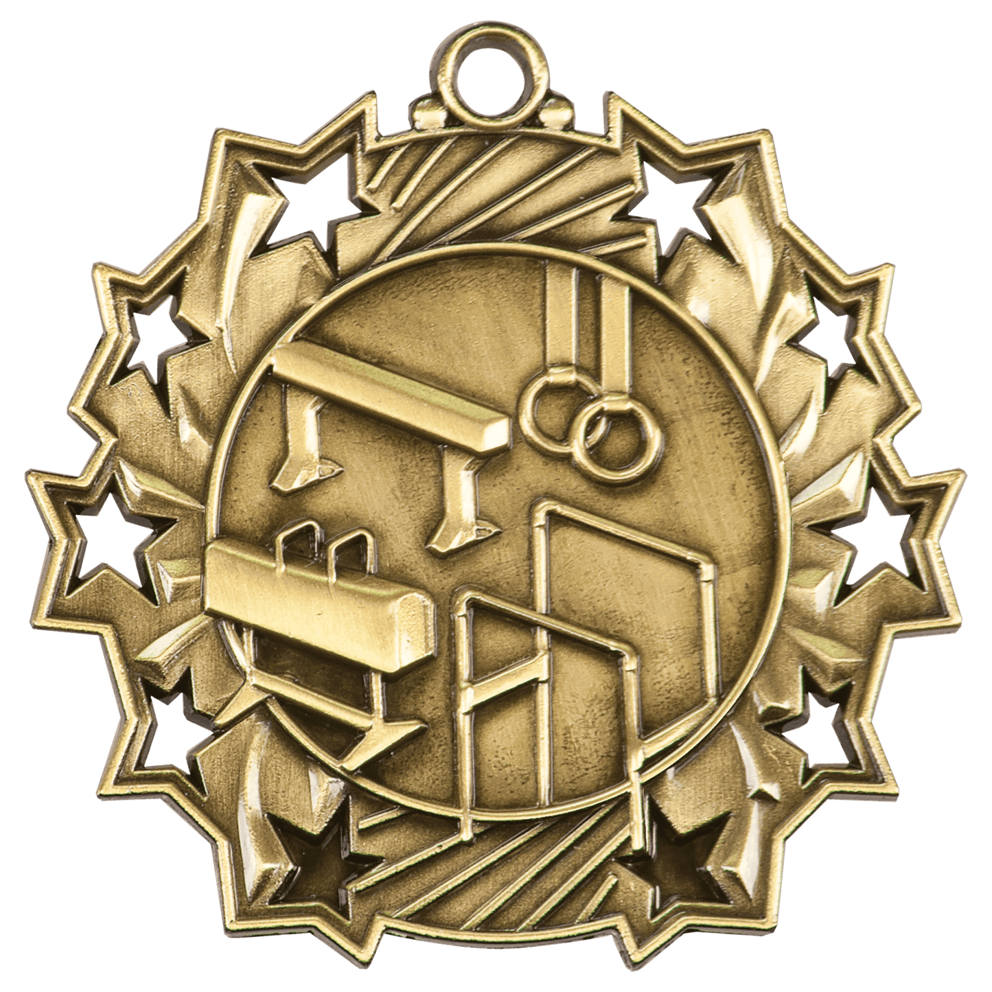 Antique Gold 2 1/4" Gymnastics Ten Star Medal